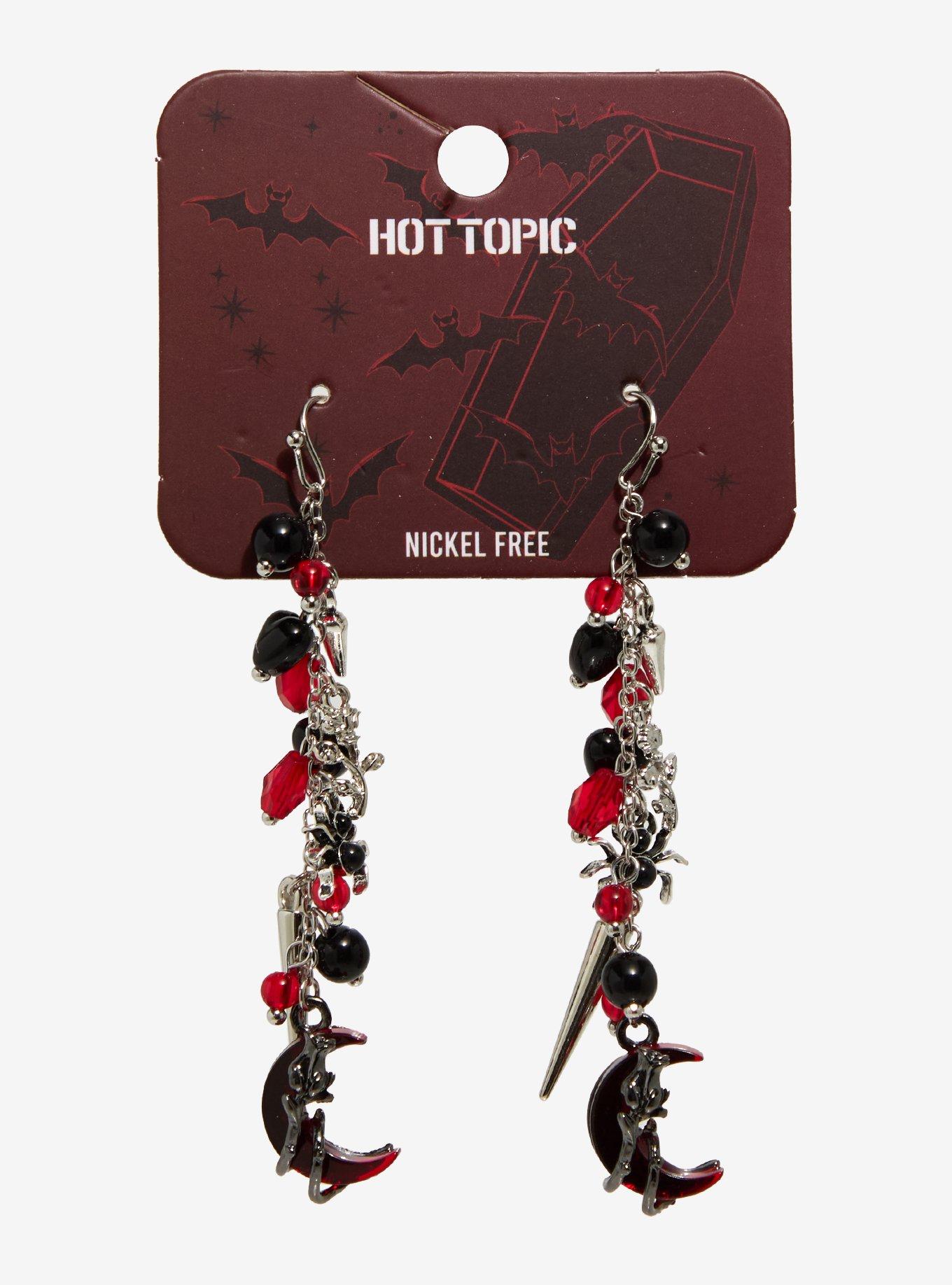 Gothic Moon Heart Spike Drop Earrings, , hi-res