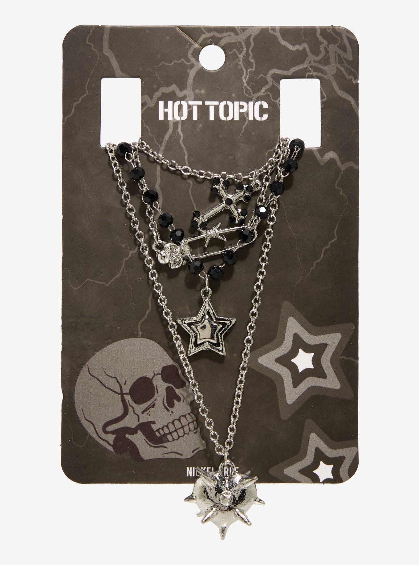 Spike Heart Star Safety Pin Layered Necklace, , hi-res
