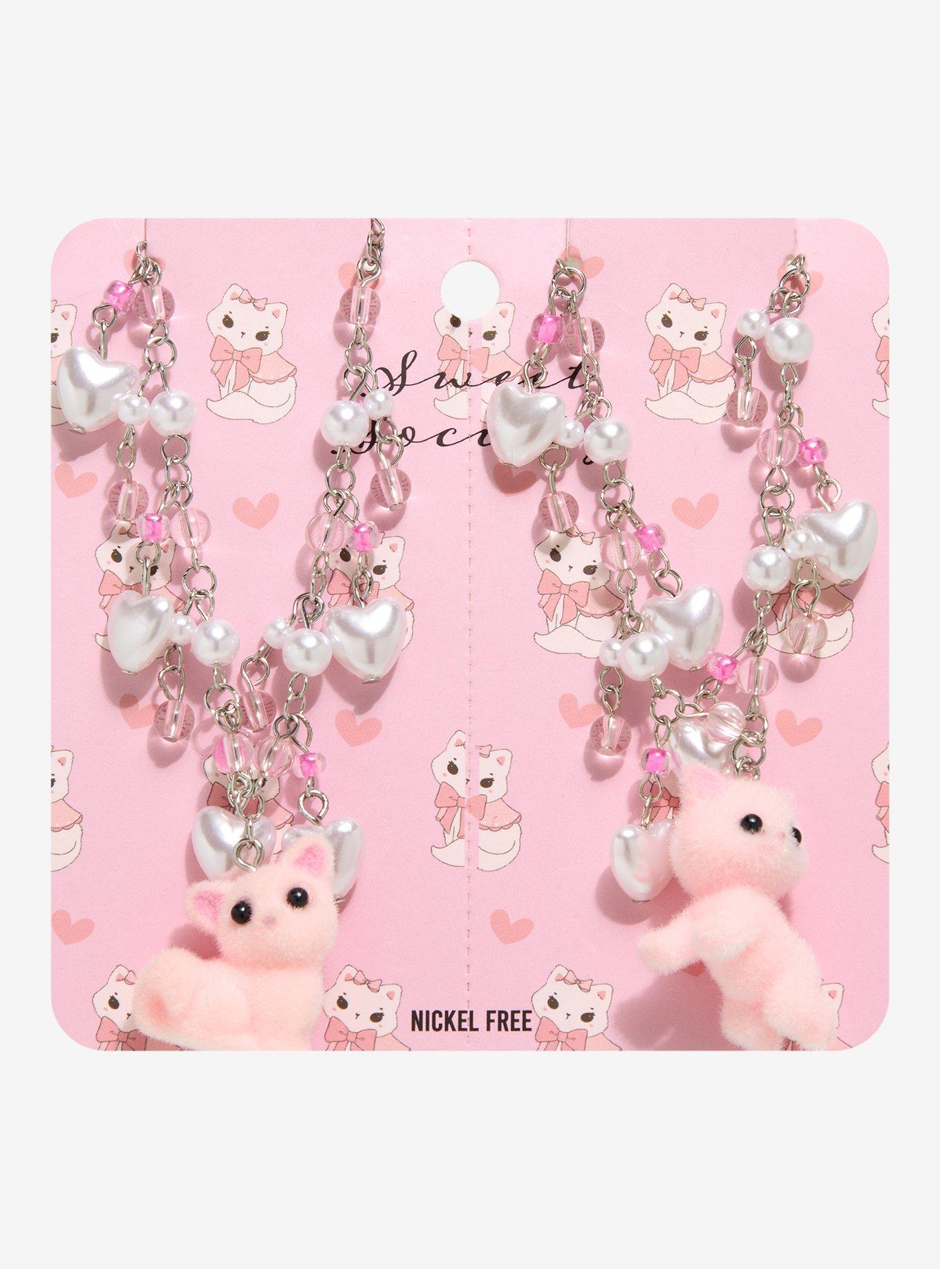 Sweet Society Pink Kitty Pearl Best Friend Necklace Set, , hi-res