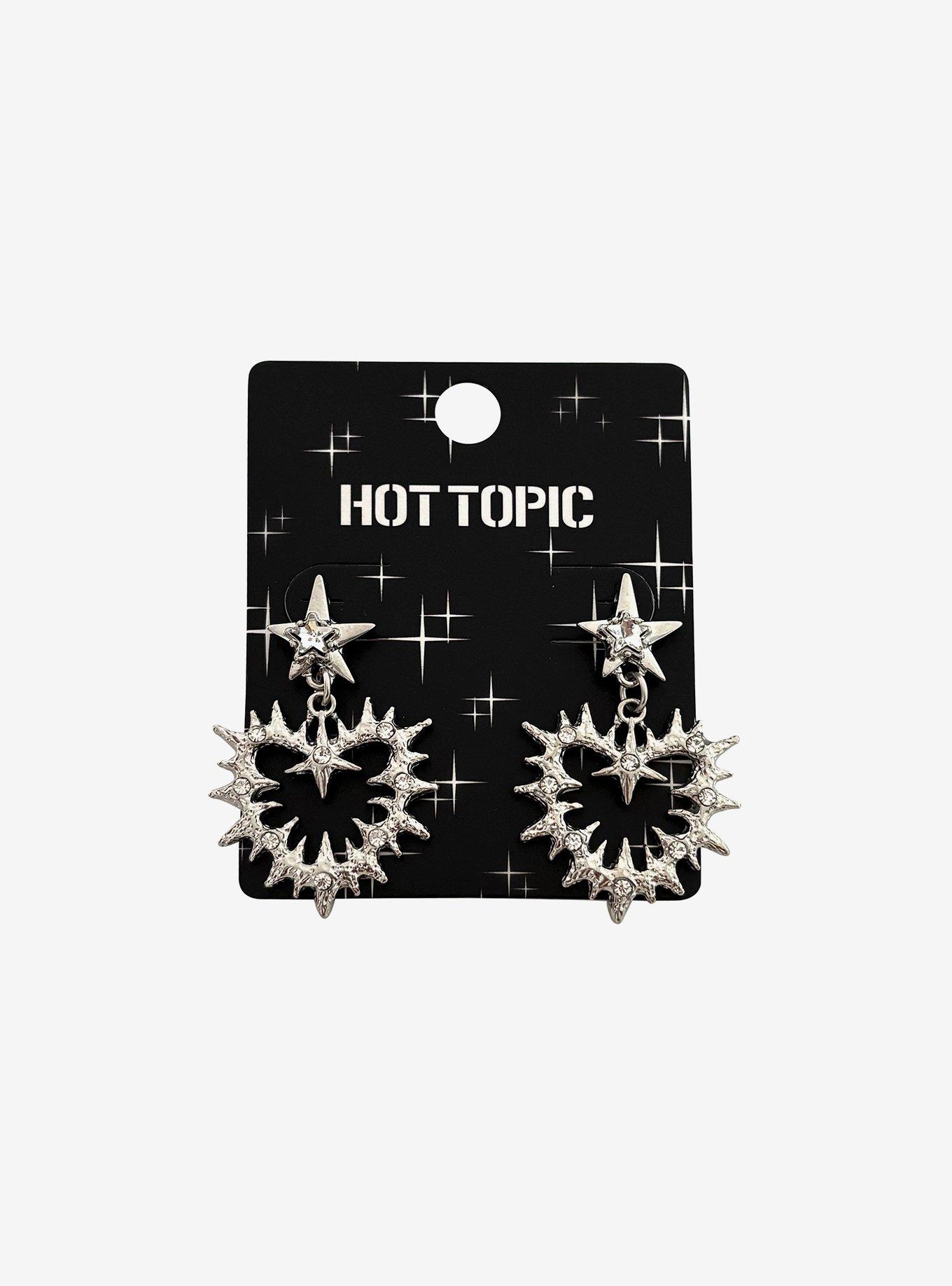 Silver Bling Spike Heart Drop Earrings, , hi-res