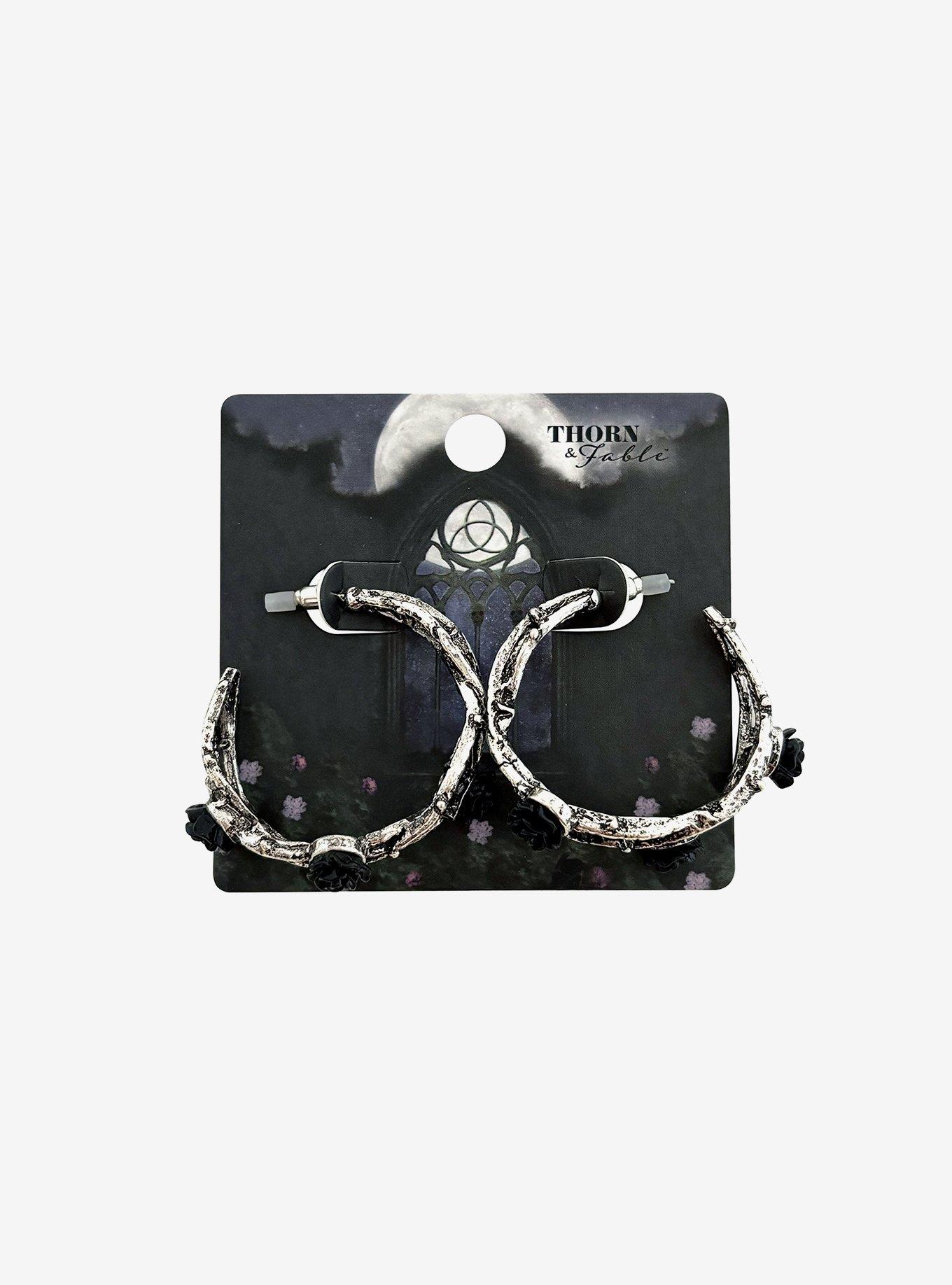 Thorn & Fable Dark Rose Hoop Earrings, , hi-res