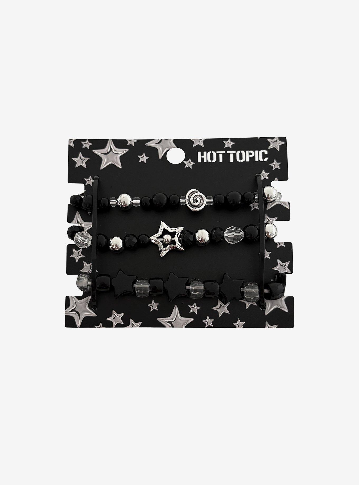 Black & Grey Spiral Star Bead Bracelet Set, , hi-res