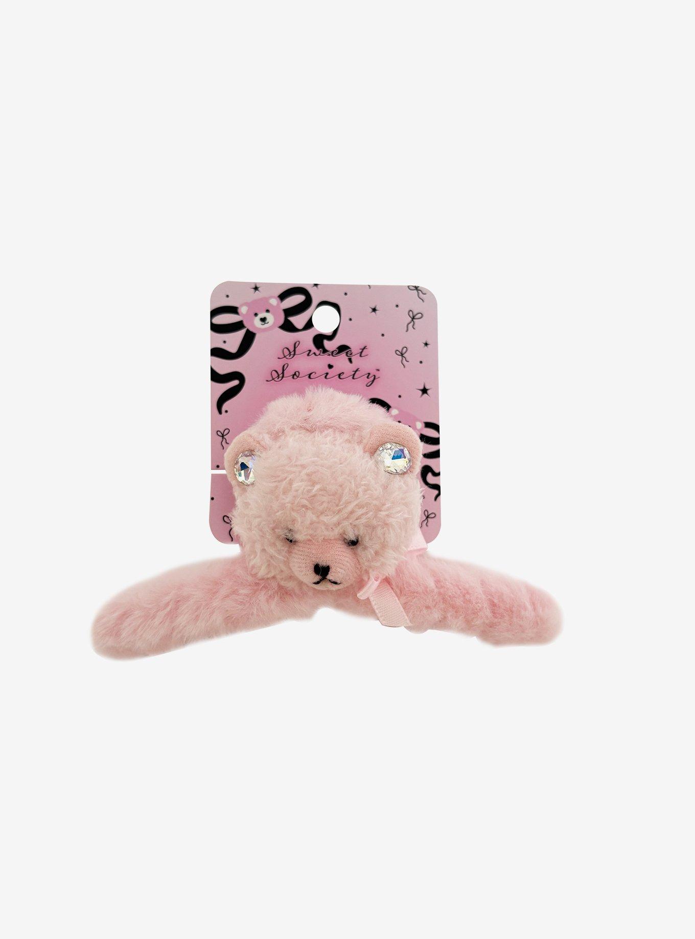 Sweet Society Pink Teddy Bear Fuzzy Claw Hair Clip, , hi-res