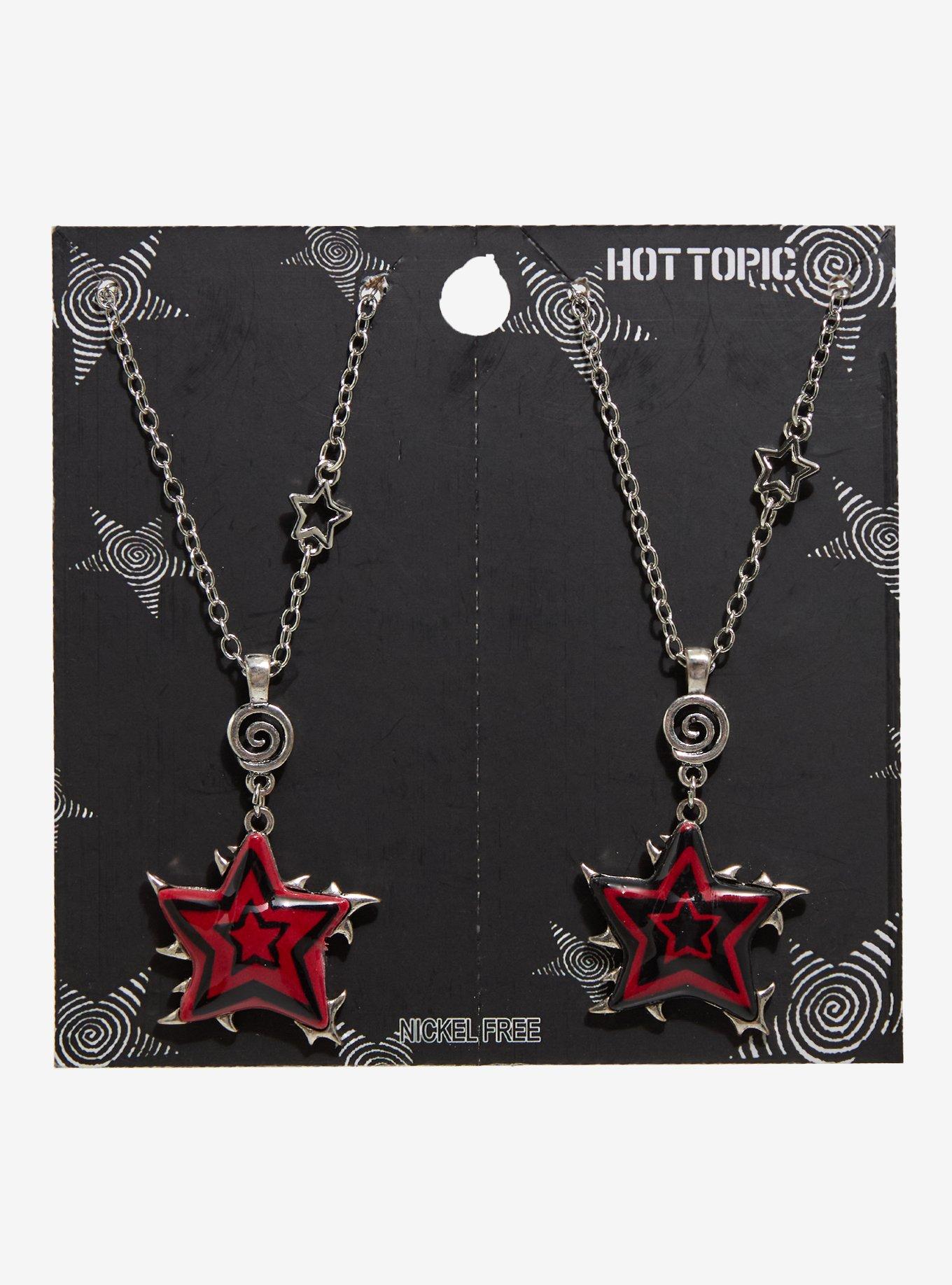 Black & Red Spike Star Best Friend Necklace Set, , hi-res