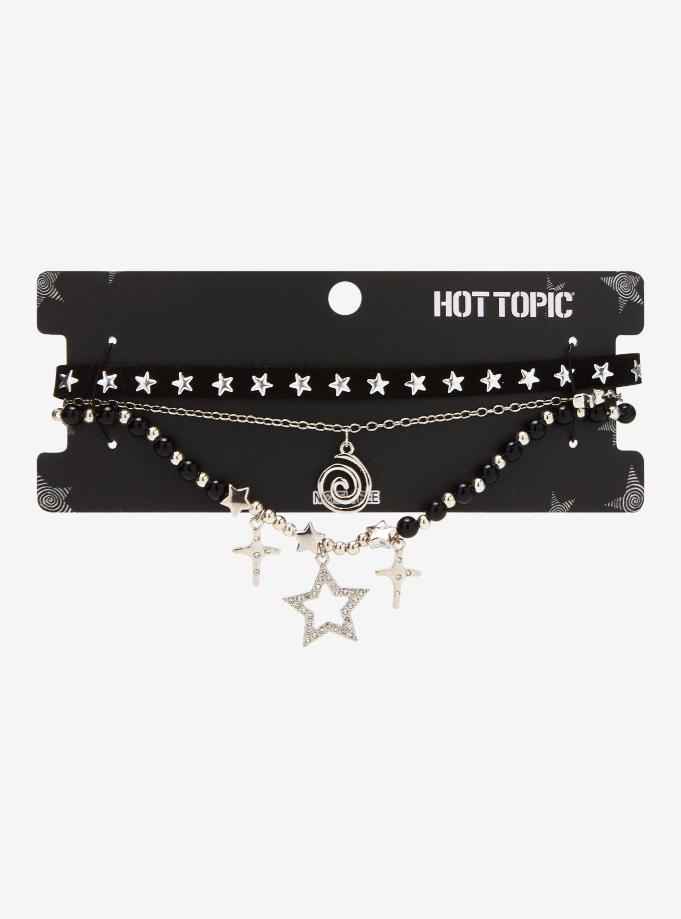 Black & Silver Spiral Star Necklace Set, , hi-res