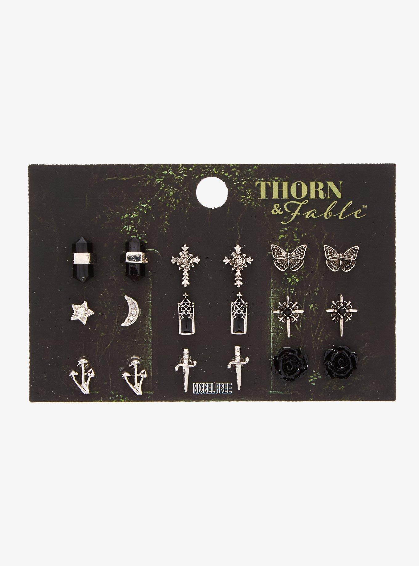 Thorn & Fable Grunge Butterfly Dagger Stud Earring Set, , hi-res