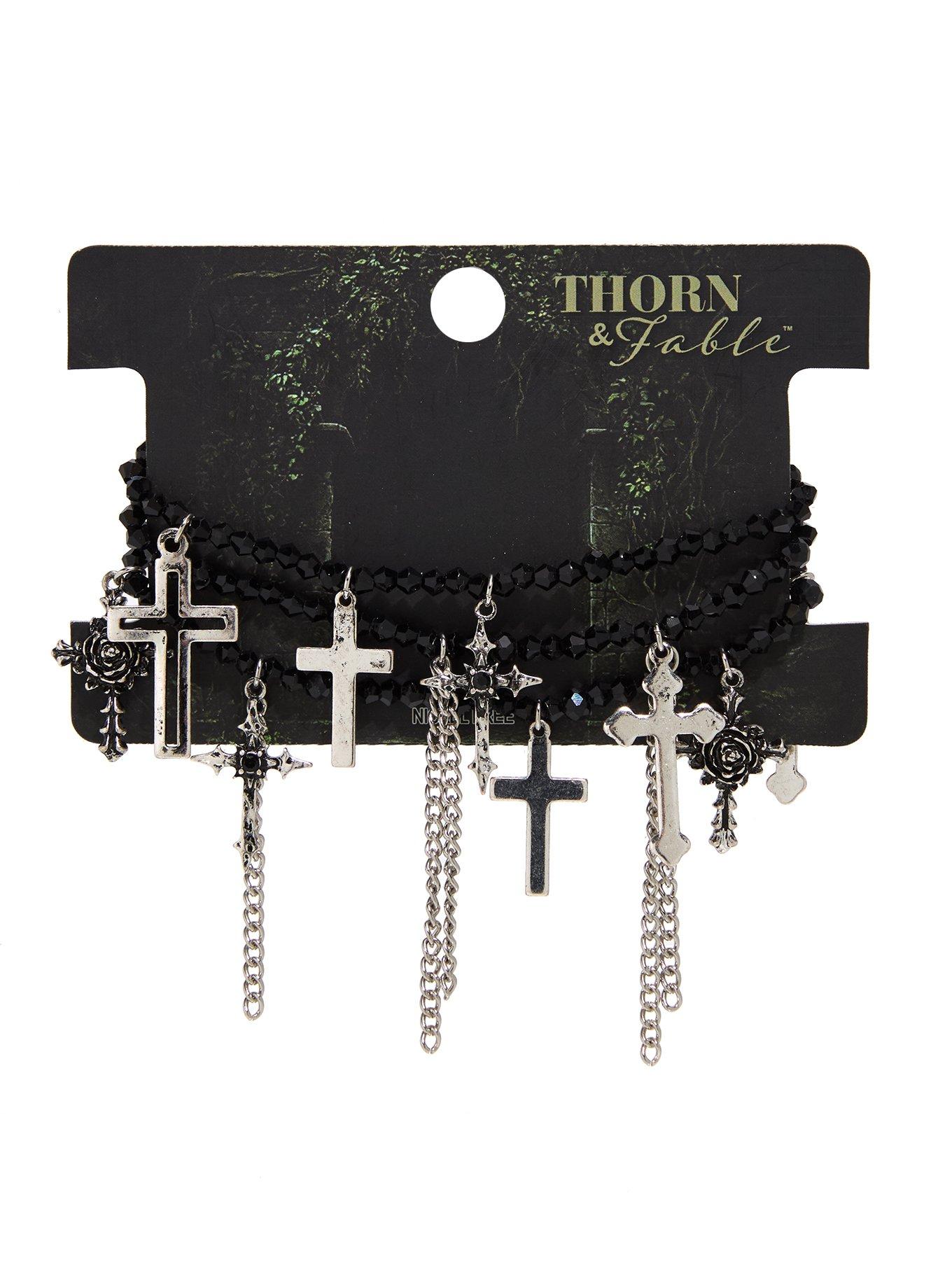Thorn & Fable Cross Multi Layer Bead Bracelet, , hi-res