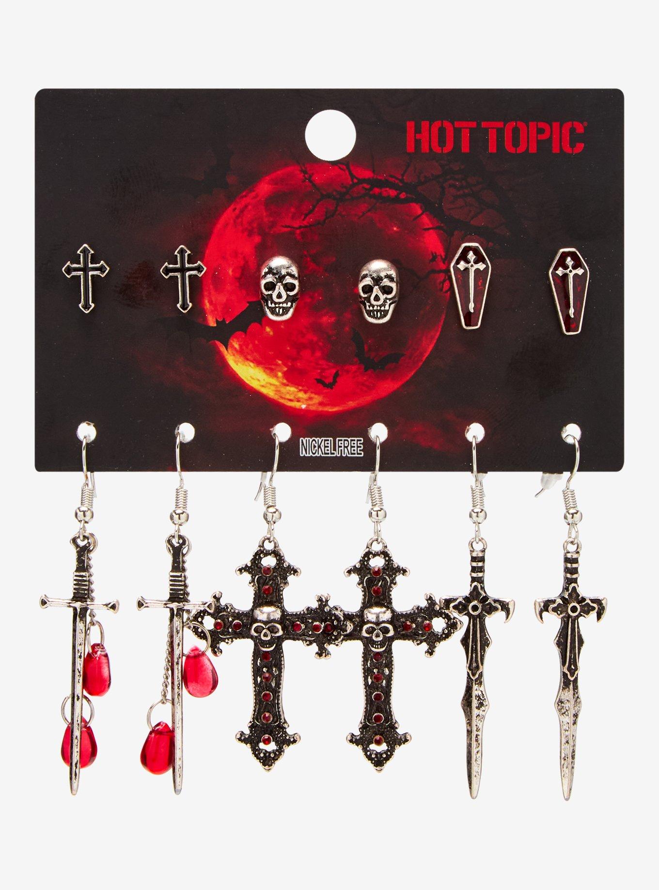 Skull Cross Dagger Earring Set, , hi-res