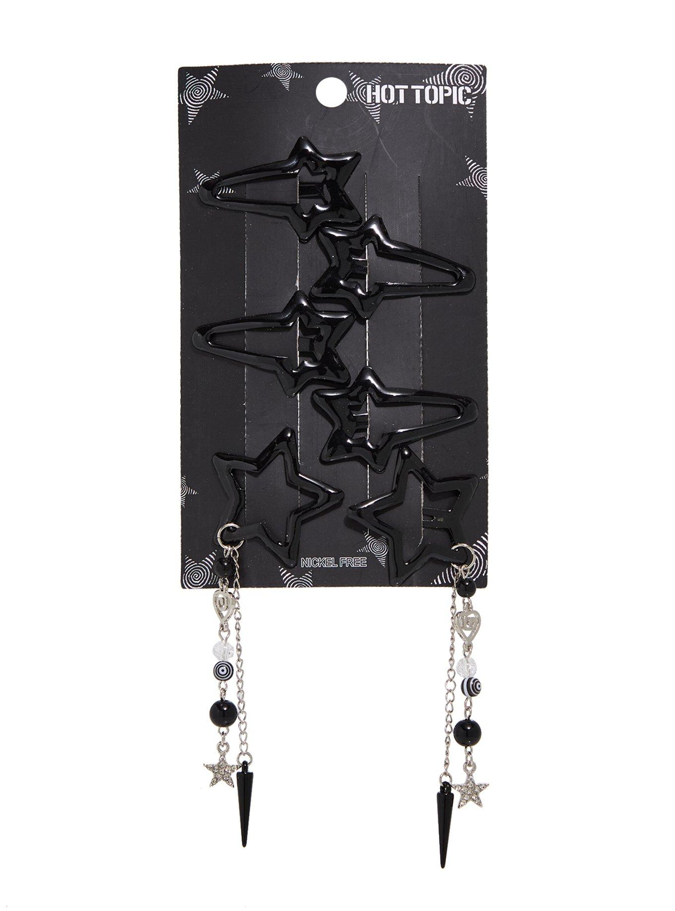 Black Star Drop Charms Hair Clip Set, , hi-res