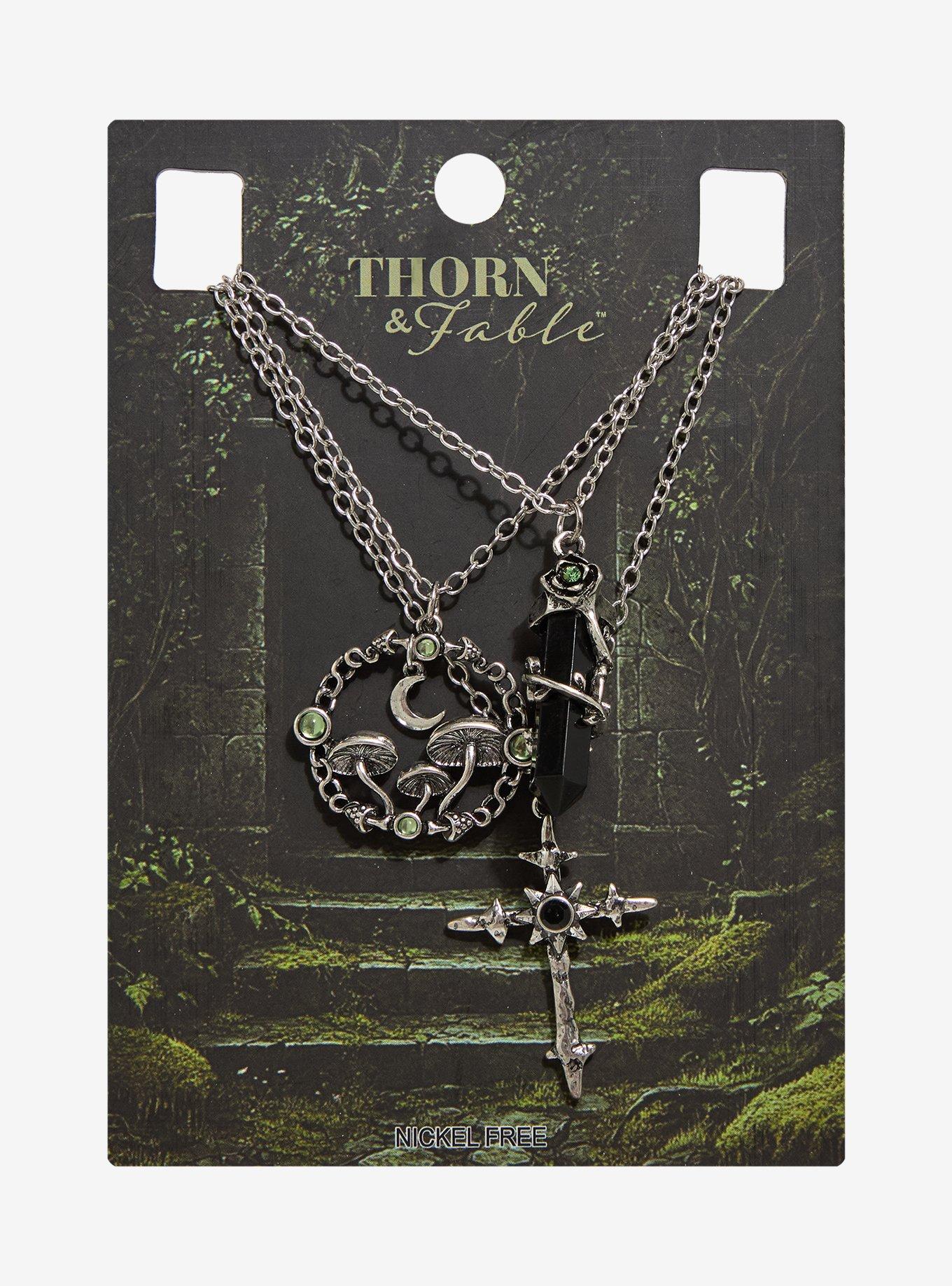 Thorn & Fable Mushroom Crystal Cross Necklace Set, , hi-res