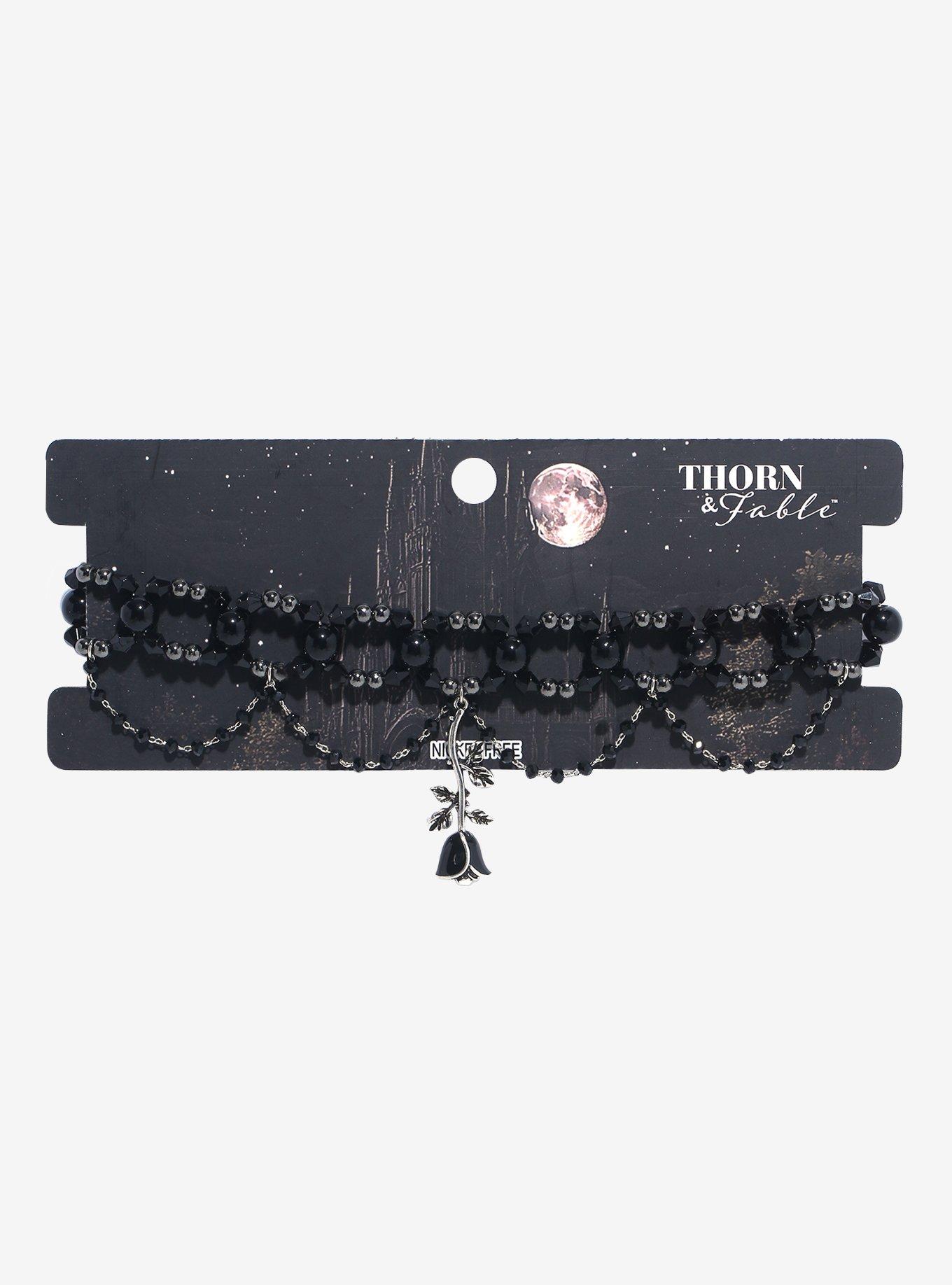 Thorn & Fable Black Rose Beaded Choker, , hi-res