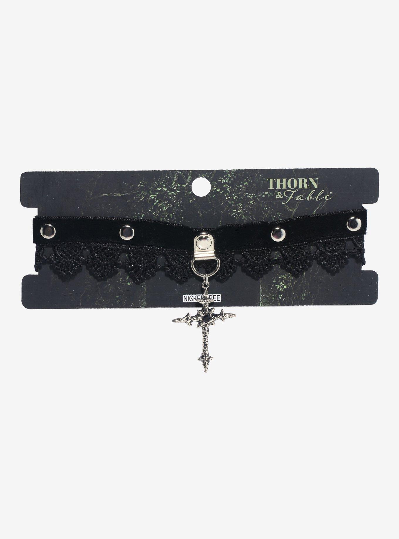 Thorn & Fable Cross Lace Choker, , hi-res