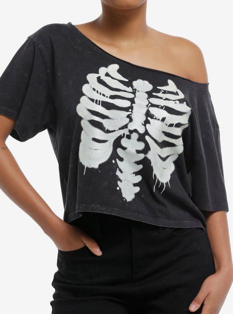 Rib Cage Glow-In-The-Dark Girls Off-Shoulder T-Shirt | Hot Topic