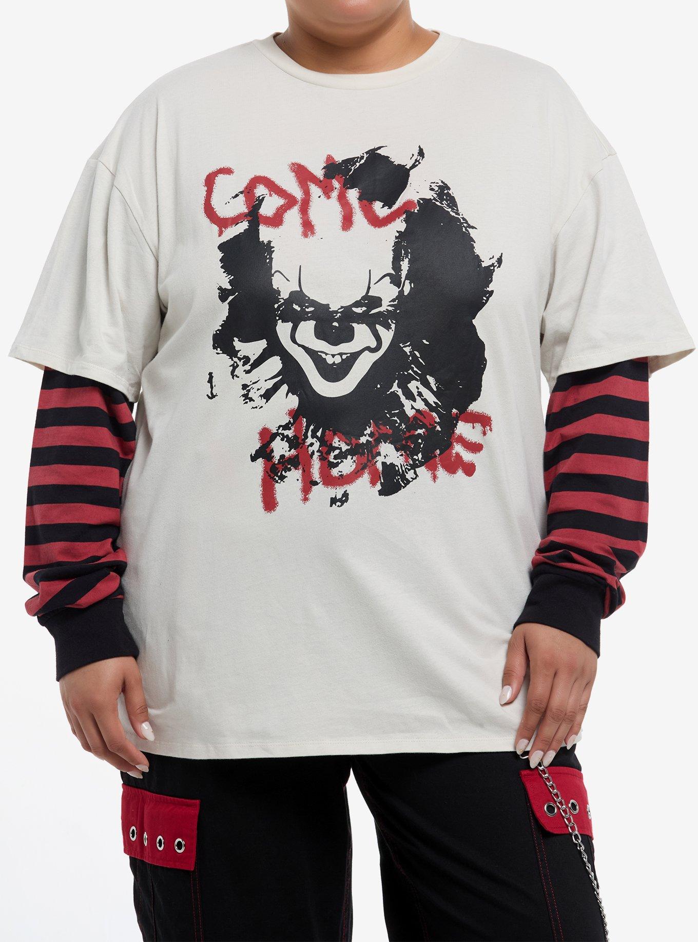 IT Pennywise Oversized Twofer Long-Sleeve T-Shirt Plus Size, , hi-res