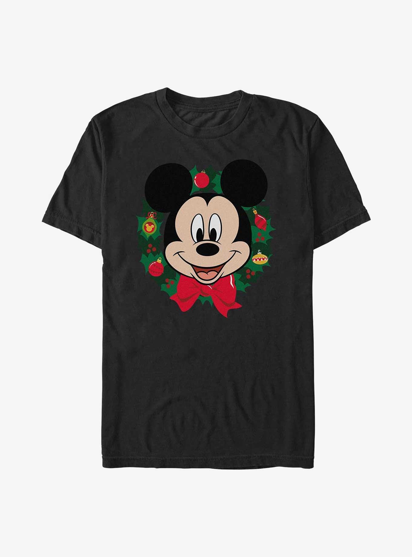 Disney Mickey Mouse Big Mickey Holiday Wreath T-Shirt, BLACK, hi-res