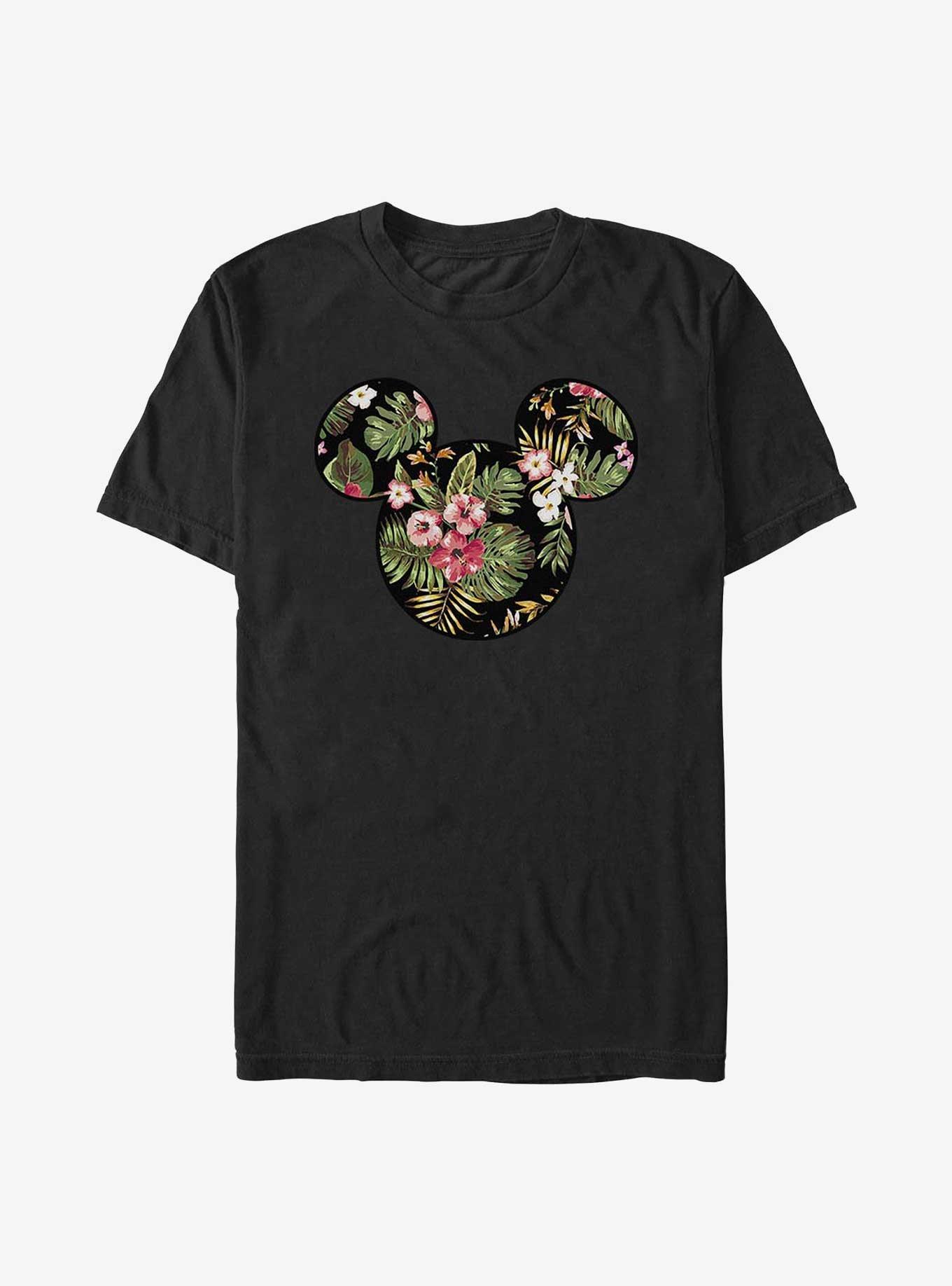 Disney Mickey Mouse Tropical Floral Mickey T-Shirt, BLACK, hi-res