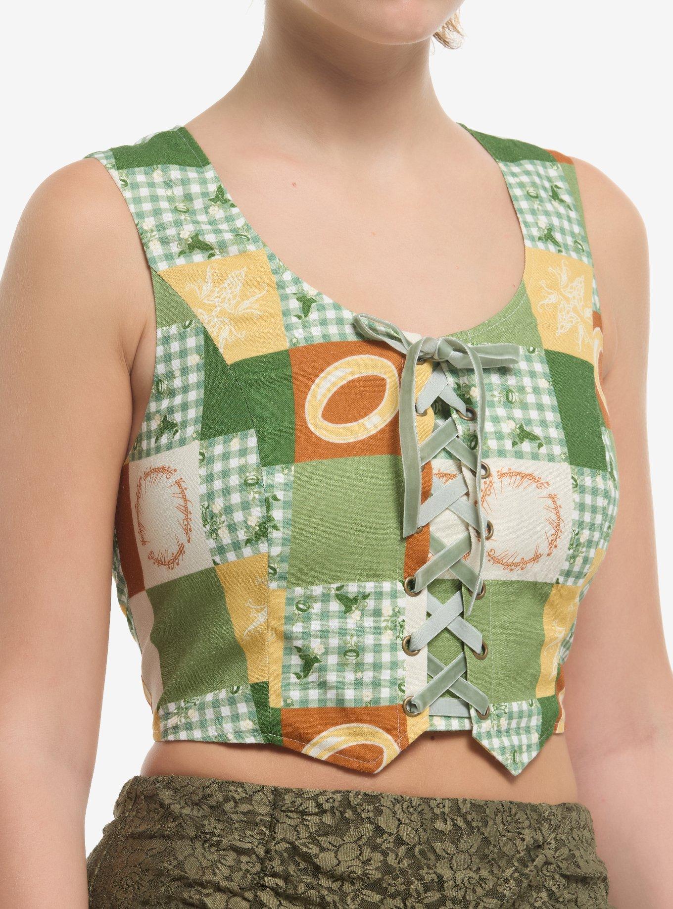 The Lord Of The Rings Patchwork Lace-Up Crop Vest, , hi-res