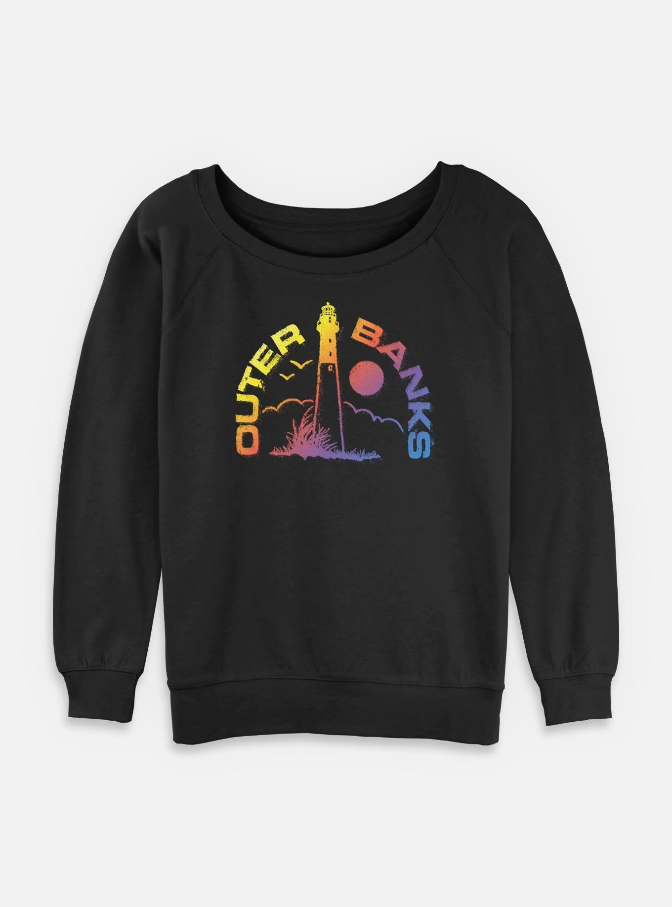 Outer Banks Ombre Spectrum Lighthouse Logo Womens Slouchy Sweatshirt, BLACK, hi-res
