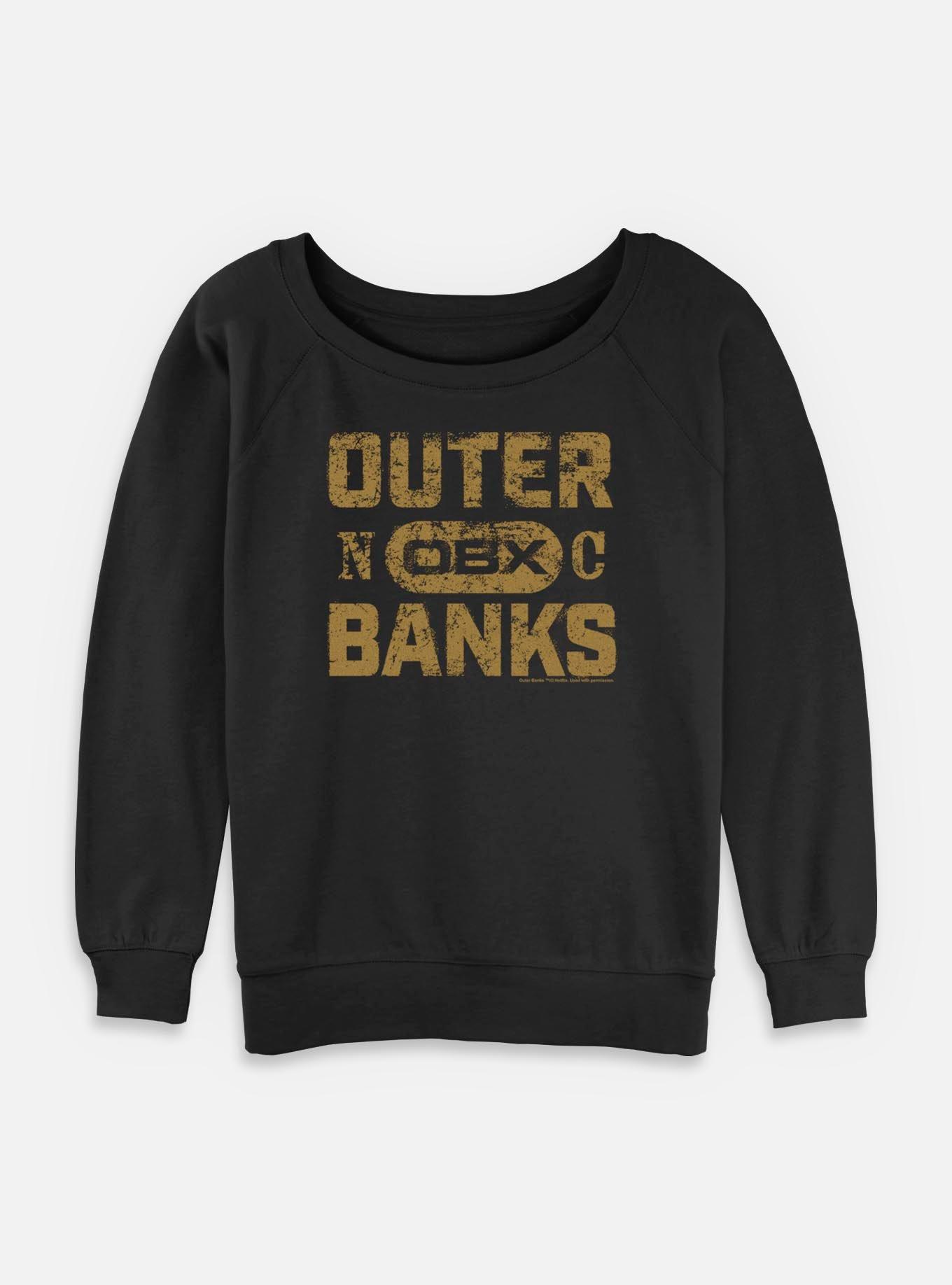 Outer Banks Distressed Logo Womens Slouchy Sweatshirt, BLACK, hi-res
