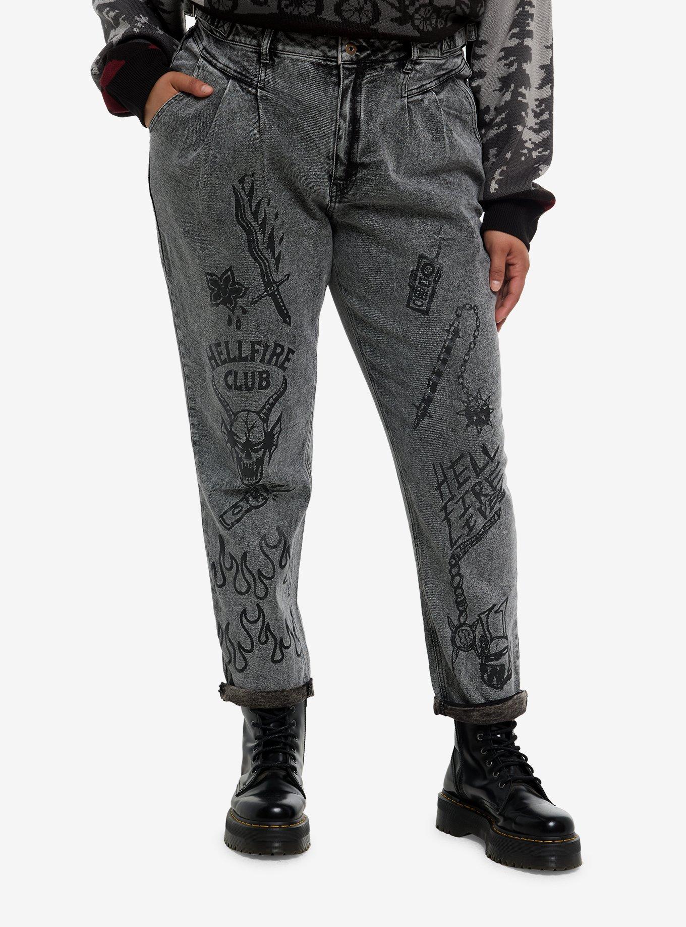 Stranger Things Hellfire Club Icons Acid Wash Mom Jeans Plus Size, , hi-res