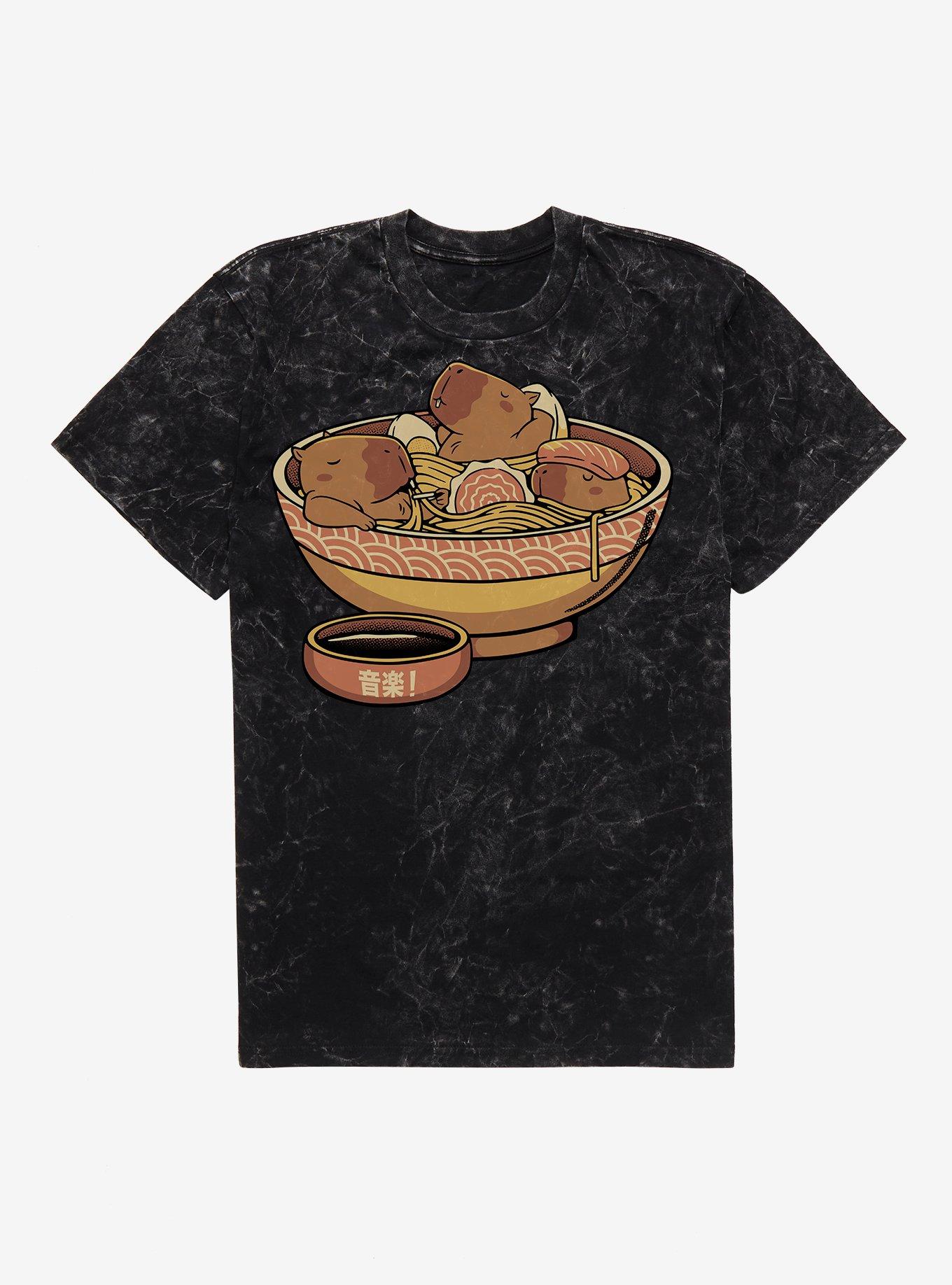 Capybara Cute Ramen Mineral Wash T-Shirt, , hi-res