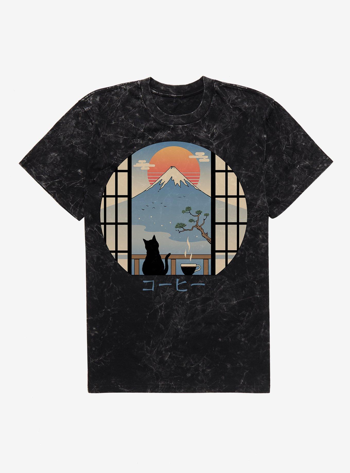 Coffee Cat In Mt. Fuji Mineral Wash T-Shirt, , hi-res