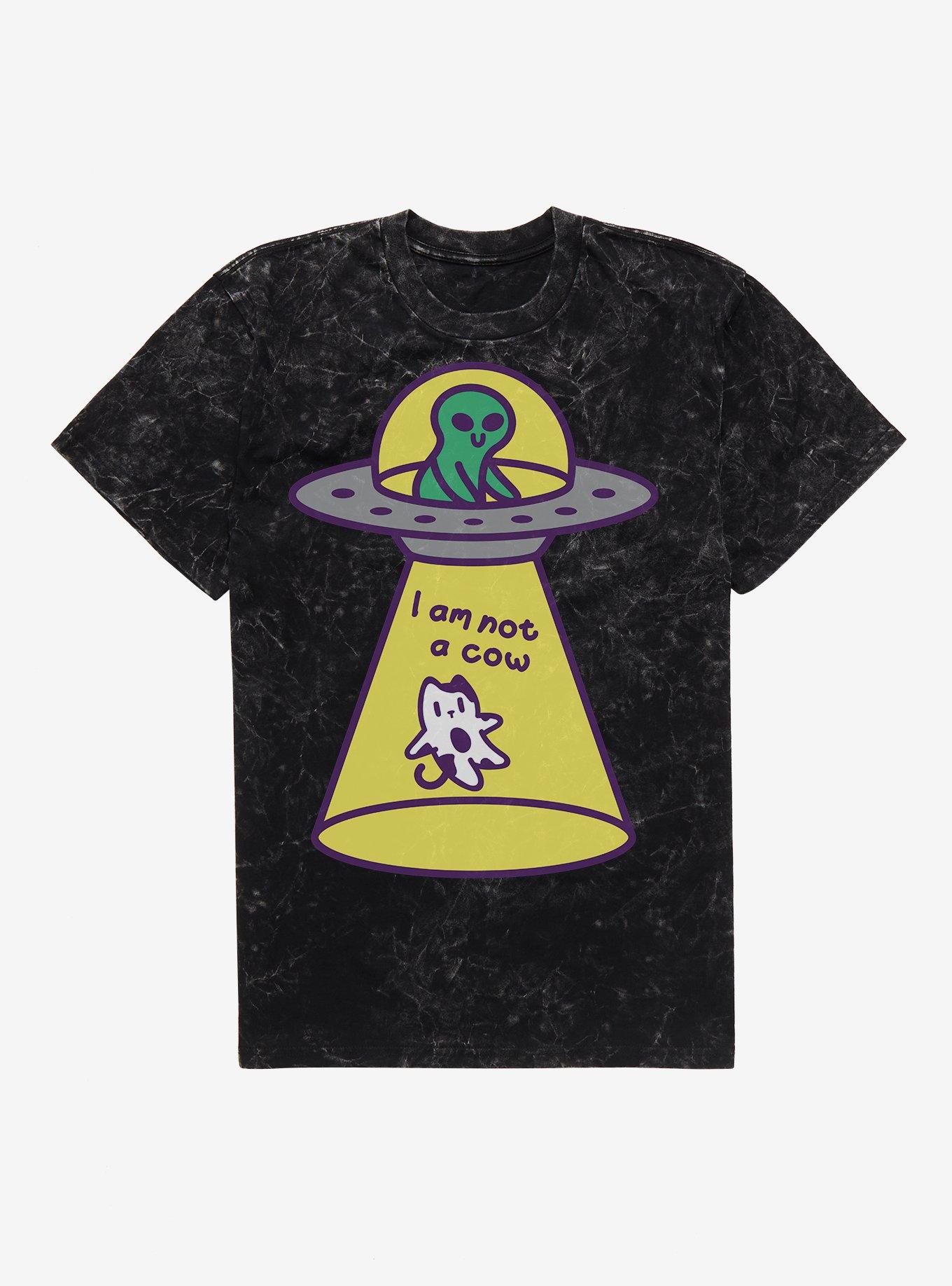 Kawaii Cat Abduction By Alien Mineral Wash T-Shirt, BLACK MINERAL WASH, hi-res