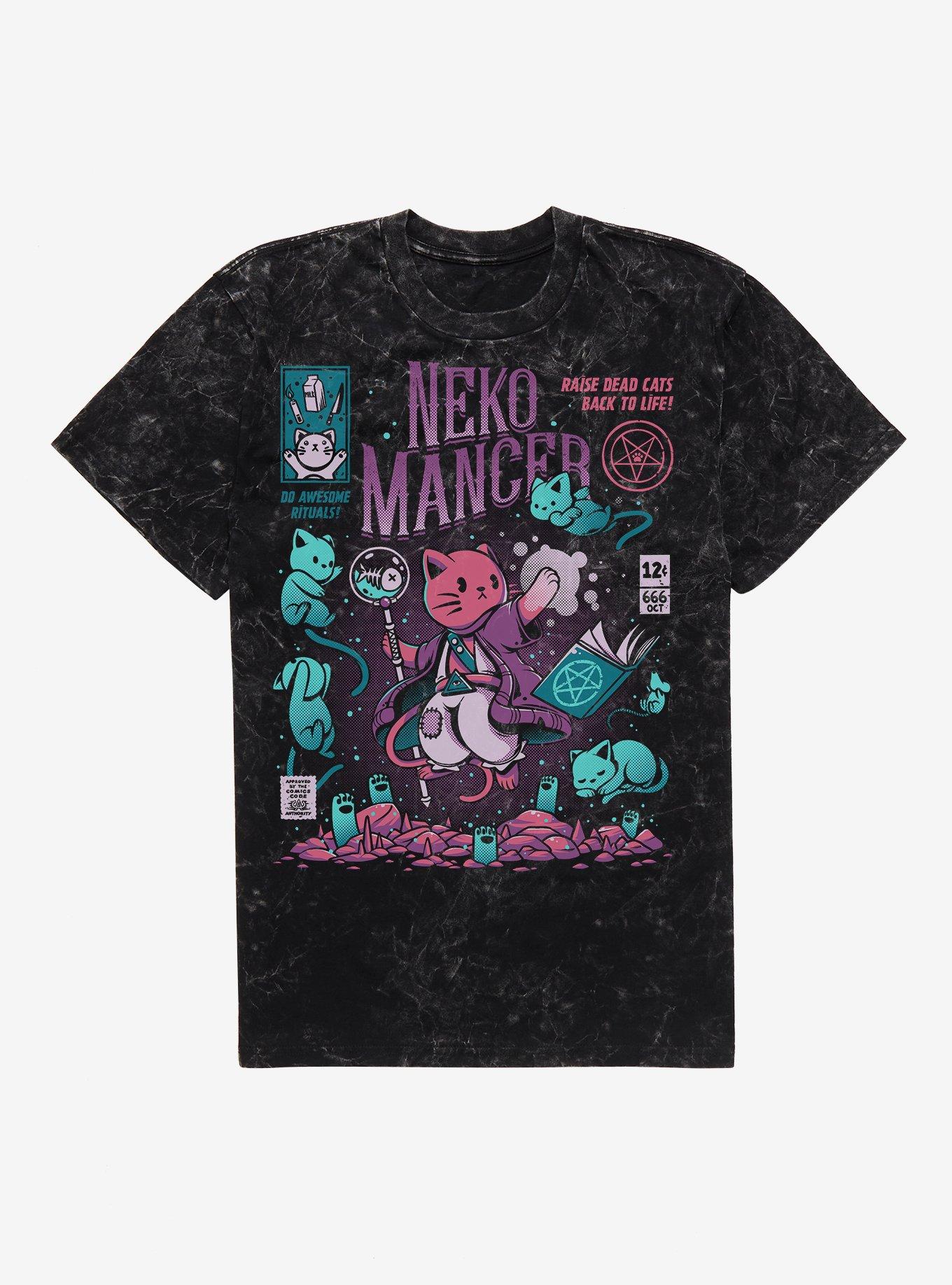 Nekomancer Raise Dead Cats To Life! Mineral Wash T-Shirt, BLACK MINERAL WASH, hi-res