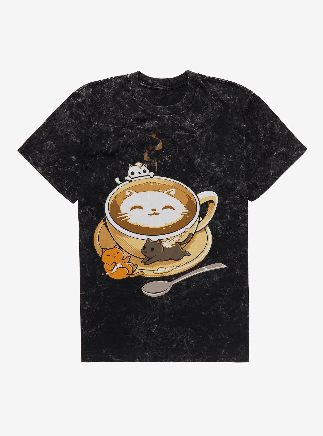 Latte Cat Mineral Wash T-Shirt, BLACK MINERAL WASH, hi-res