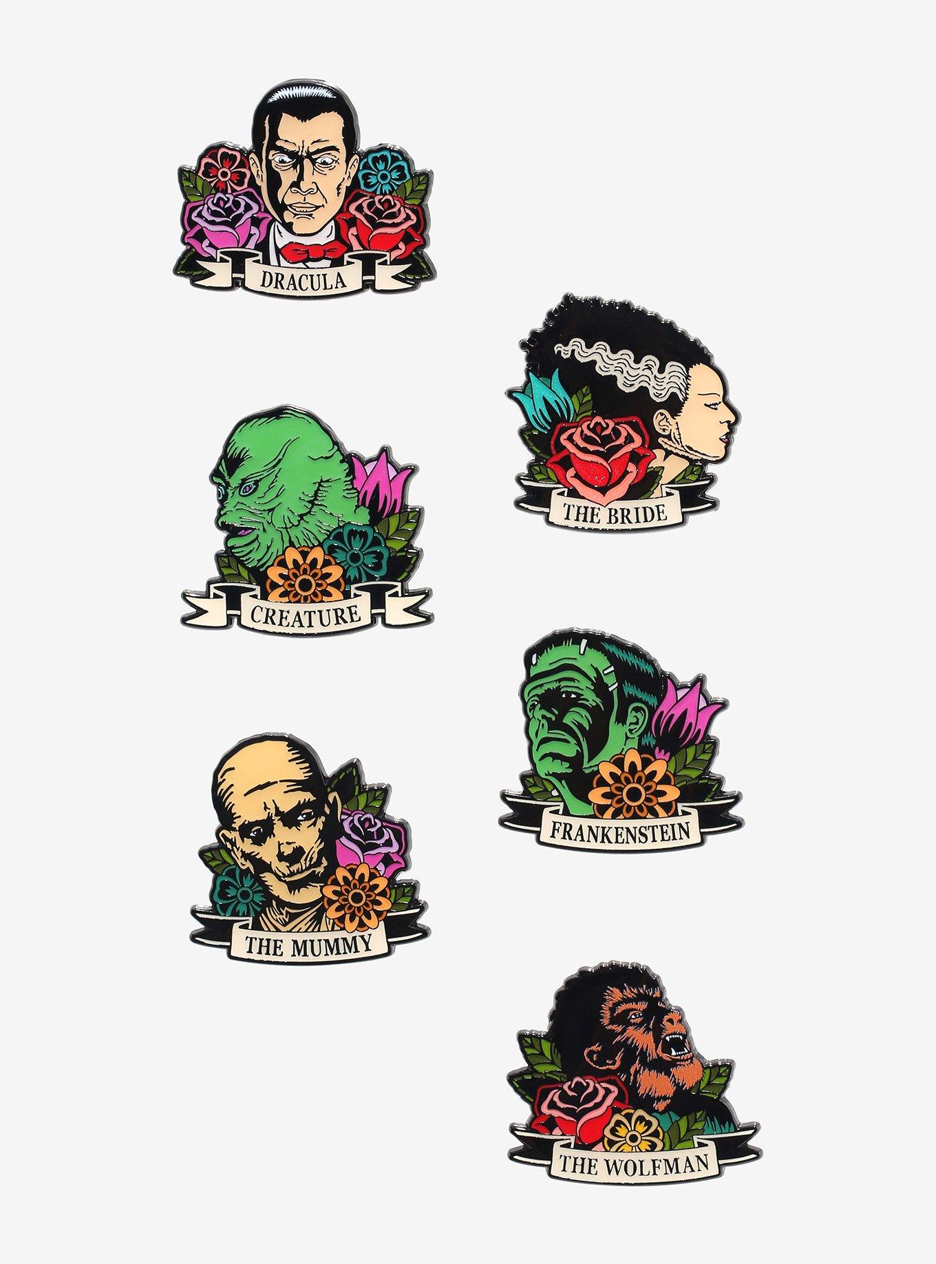 Loungefly Universal Monsters Character Tattoo Blind Box Enamel Pin, , hi-res
