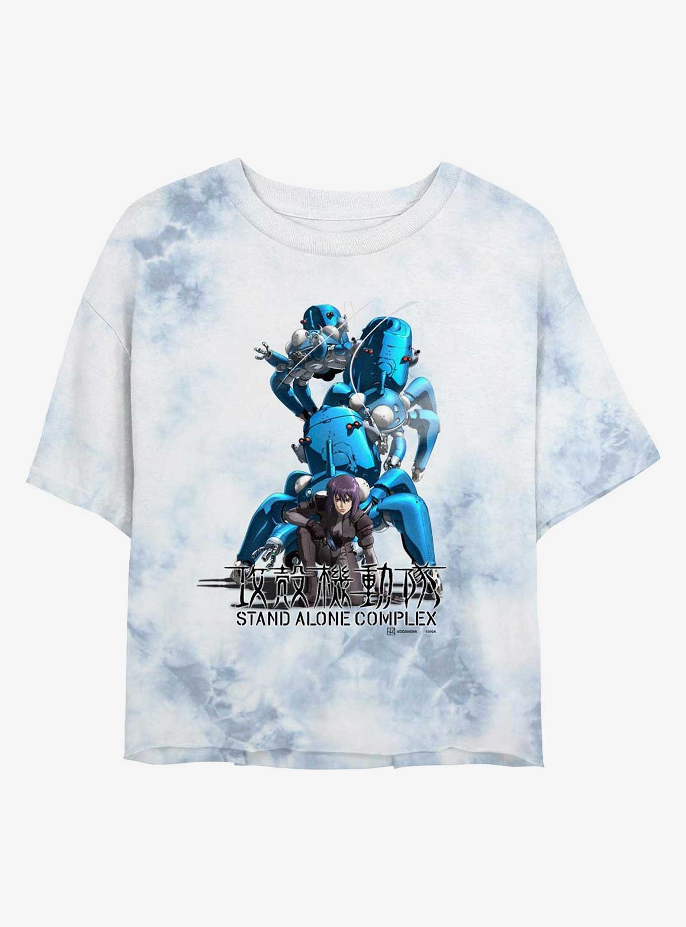 Ghost in the Shell Motoko With Tachikomas Girls Tie-Dye Crop T-Shirt, WHITEBLUE, hi-res
