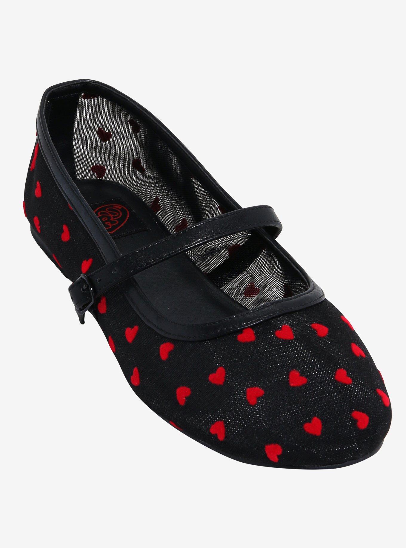 YRU Strange Cvlt Red Heart Mesh Helena Flats