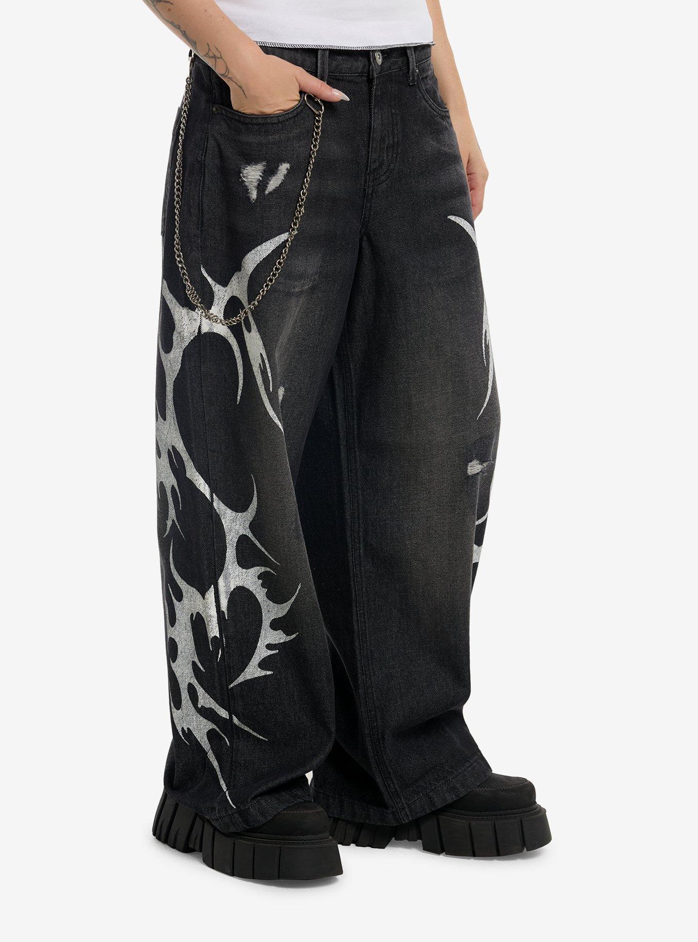 Dark Grey Cyber Sigil Wide Leg Jeans, , hi-res
