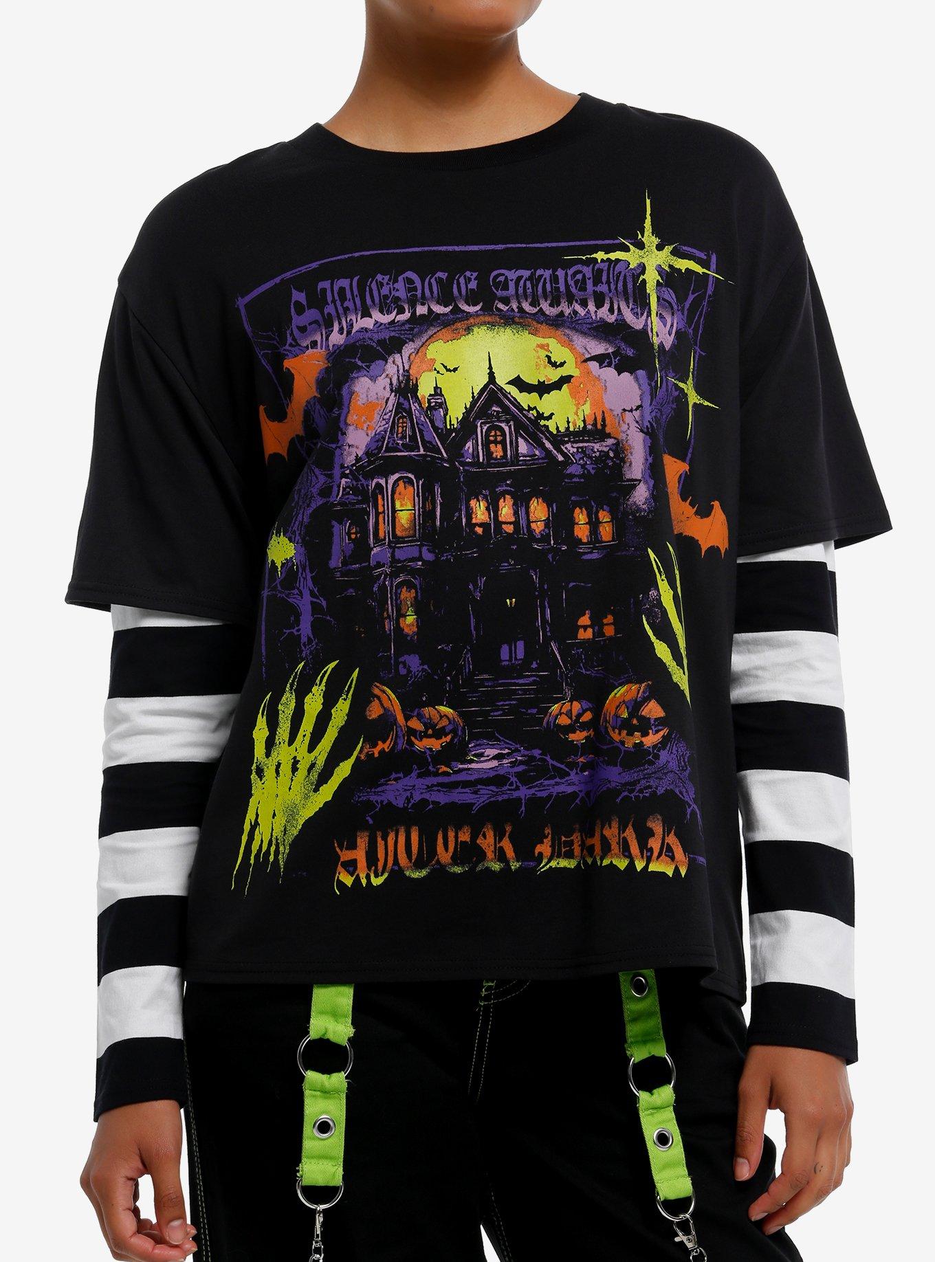 Haunted House Stripe Girls Twofer Long-Sleeve T-Shirt, , hi-res