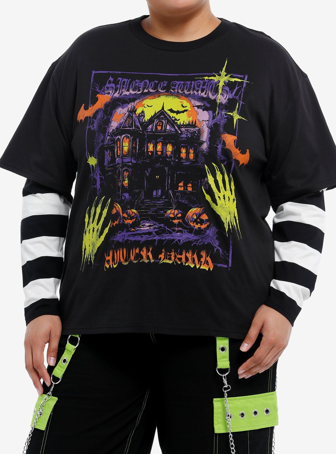 Haunted House Stripe Girls Twofer Long-Sleeve T-Shirt Plus Size, , hi-res