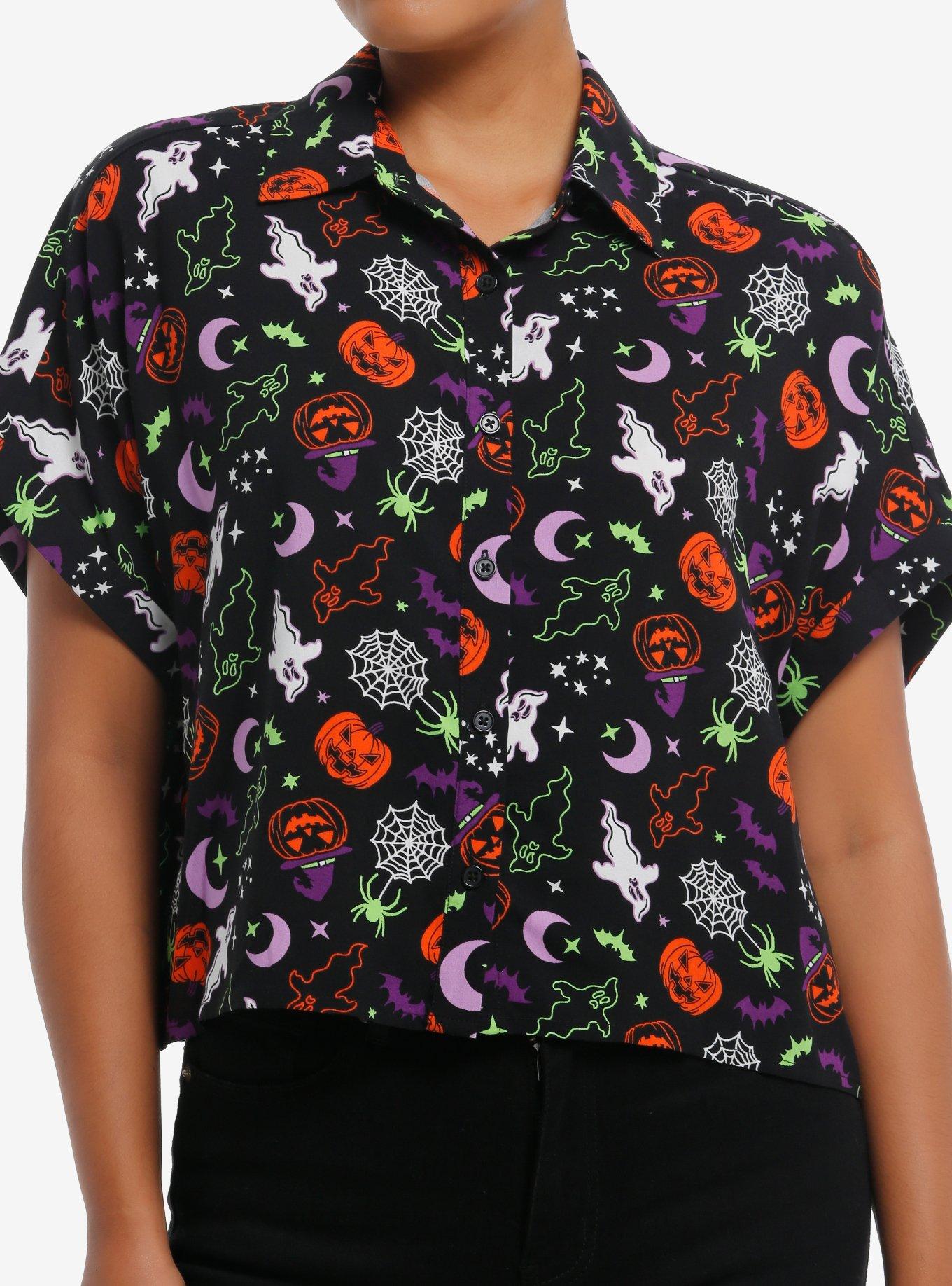 Spooky Symbols Girls Woven Button-Up, , hi-res