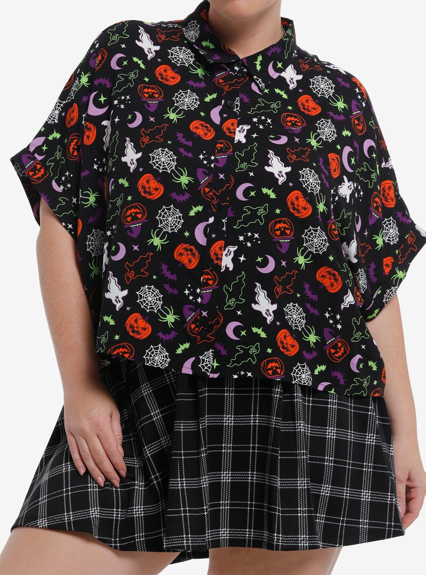 Spooky Symbols Girls Woven Button-Up Plus Size, , hi-res