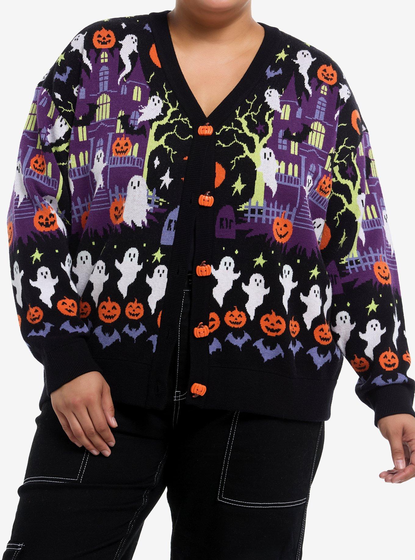 Social Collision Halloween Haunted House Girls Cardigan Plus Size, , hi-res
