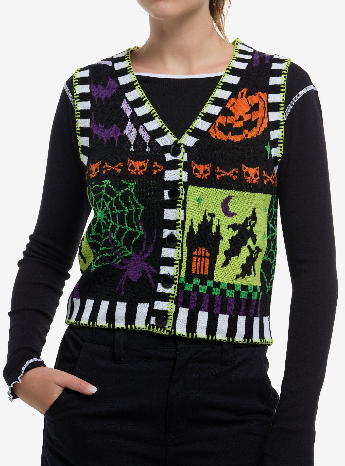 Halloween Icons Patchwork Girls Sweater Vest, , hi-res