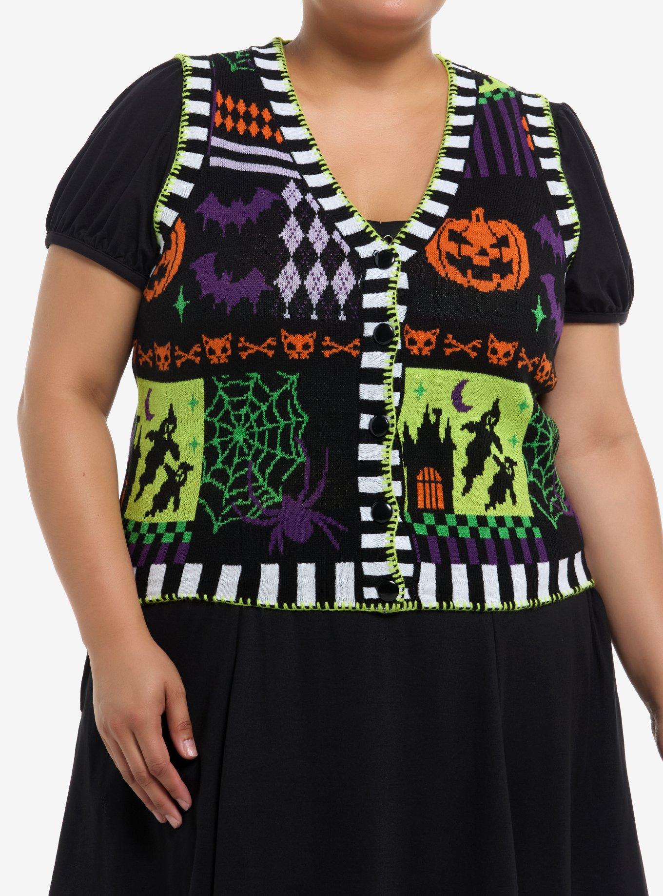 Halloween Icons Patchwork Girls Sweater Vest Plus Size, , hi-res