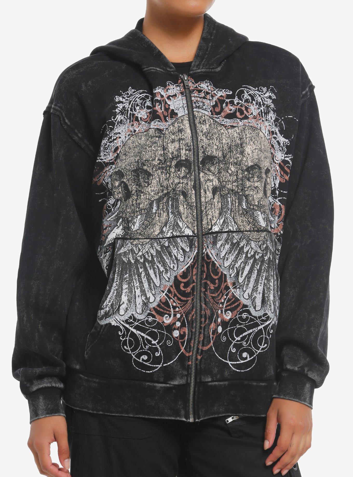 HOTTOPIC Skull Trio Wings & Filigree Girls Hoodie