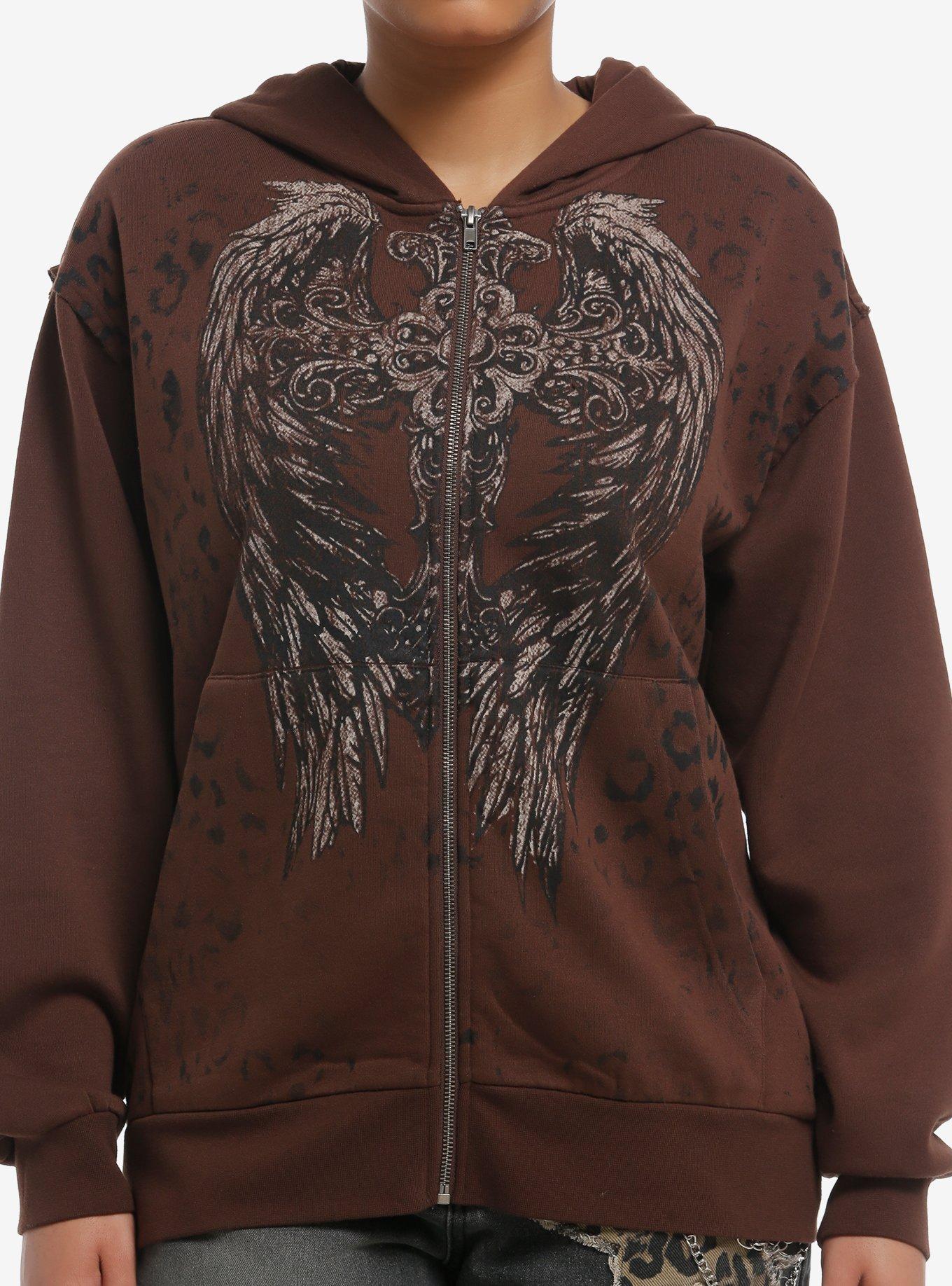 Winged Cross & Leopard Print Girls Hoodie, , hi-res