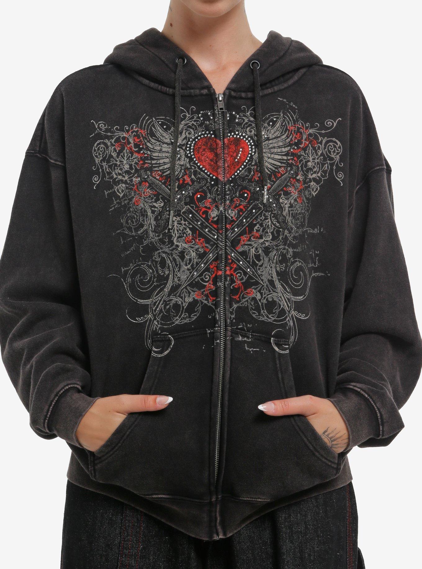 Winged Heart And Dagger Washed Girls Hoodie, , hi-res