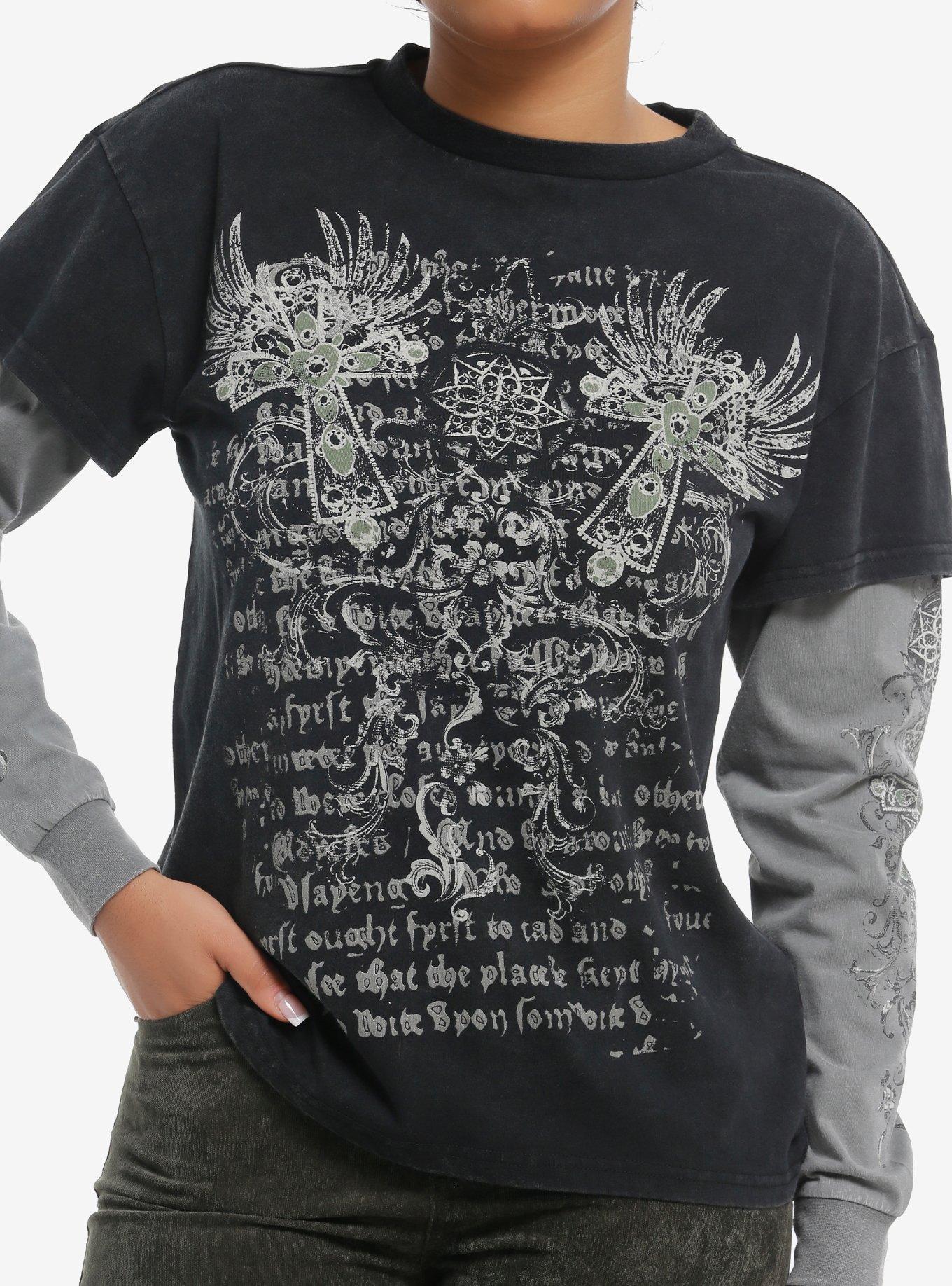 Winged Cross Black & Green Girls Twofer Long-Sleeve T-Shirt, , hi-res
