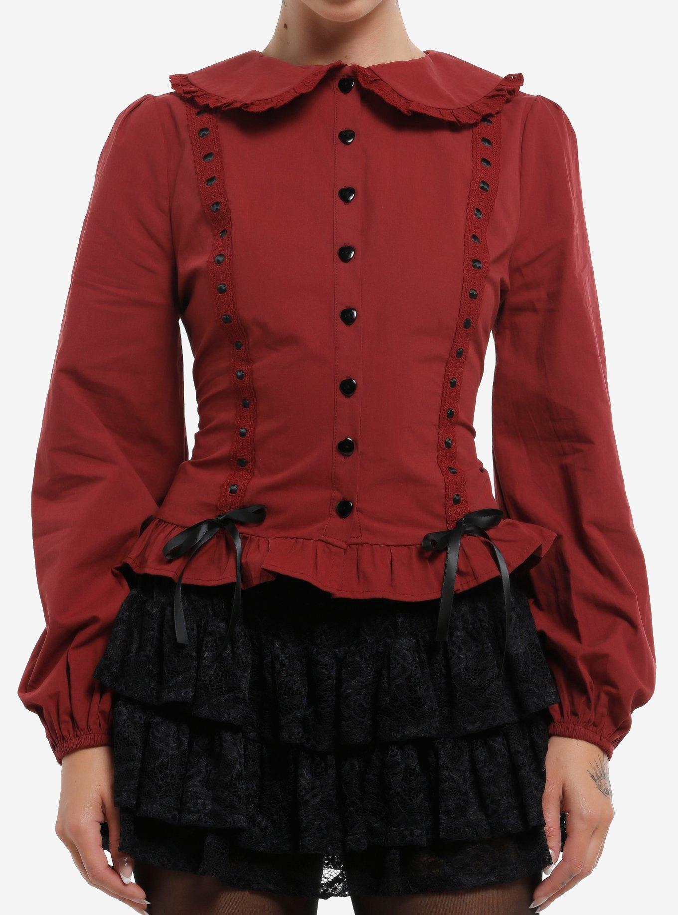 Cosmic Aura Maroon Ruffled Girls Woven Top, , hi-res