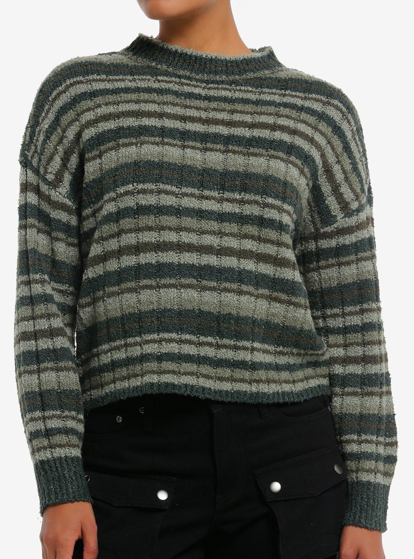Thorn & Fable Green & Brown Stripe Girls Sweater, , hi-res