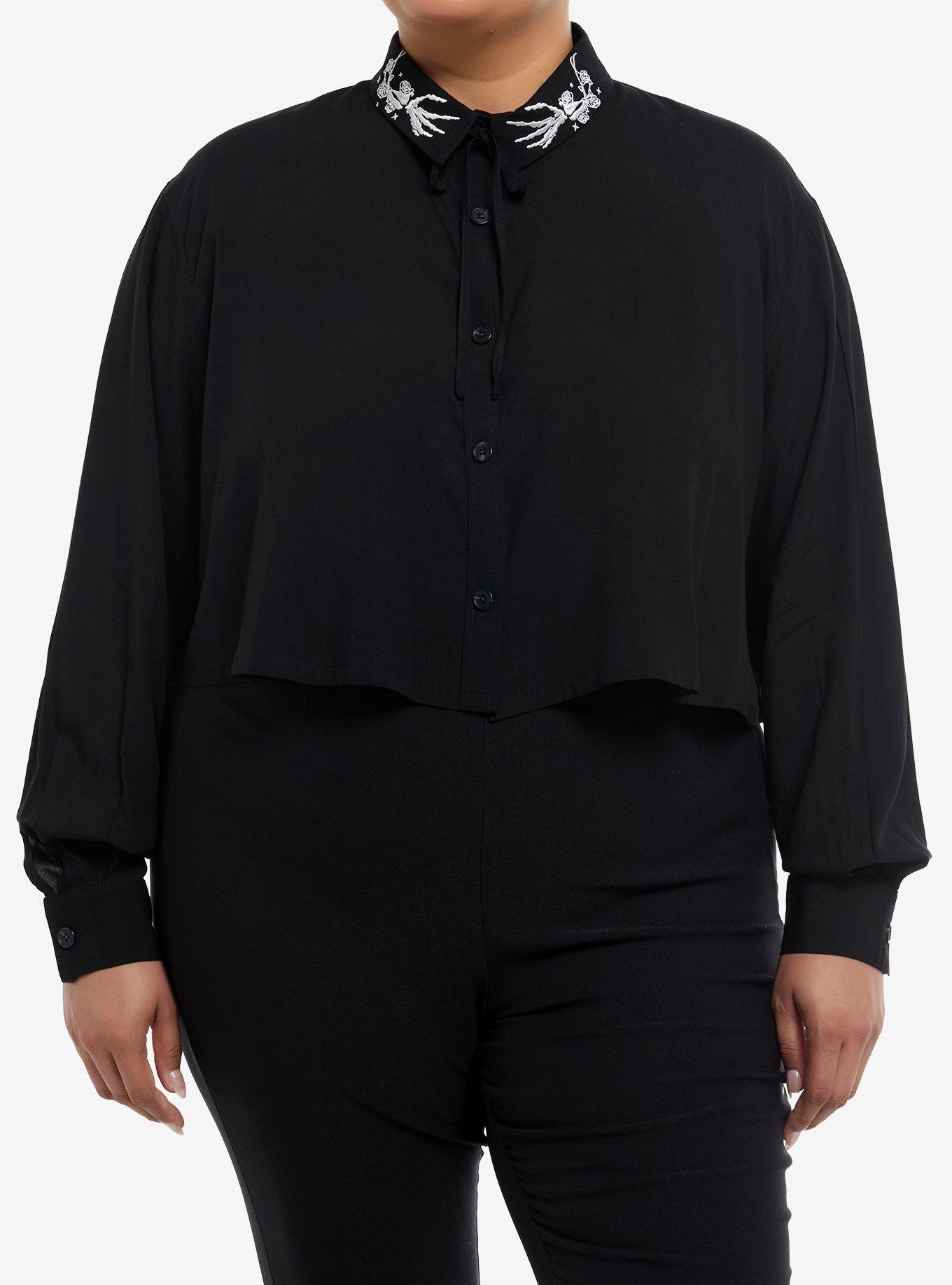Skeleton Hand & Roses Girls Crop Woven Top Plus Size, , hi-res