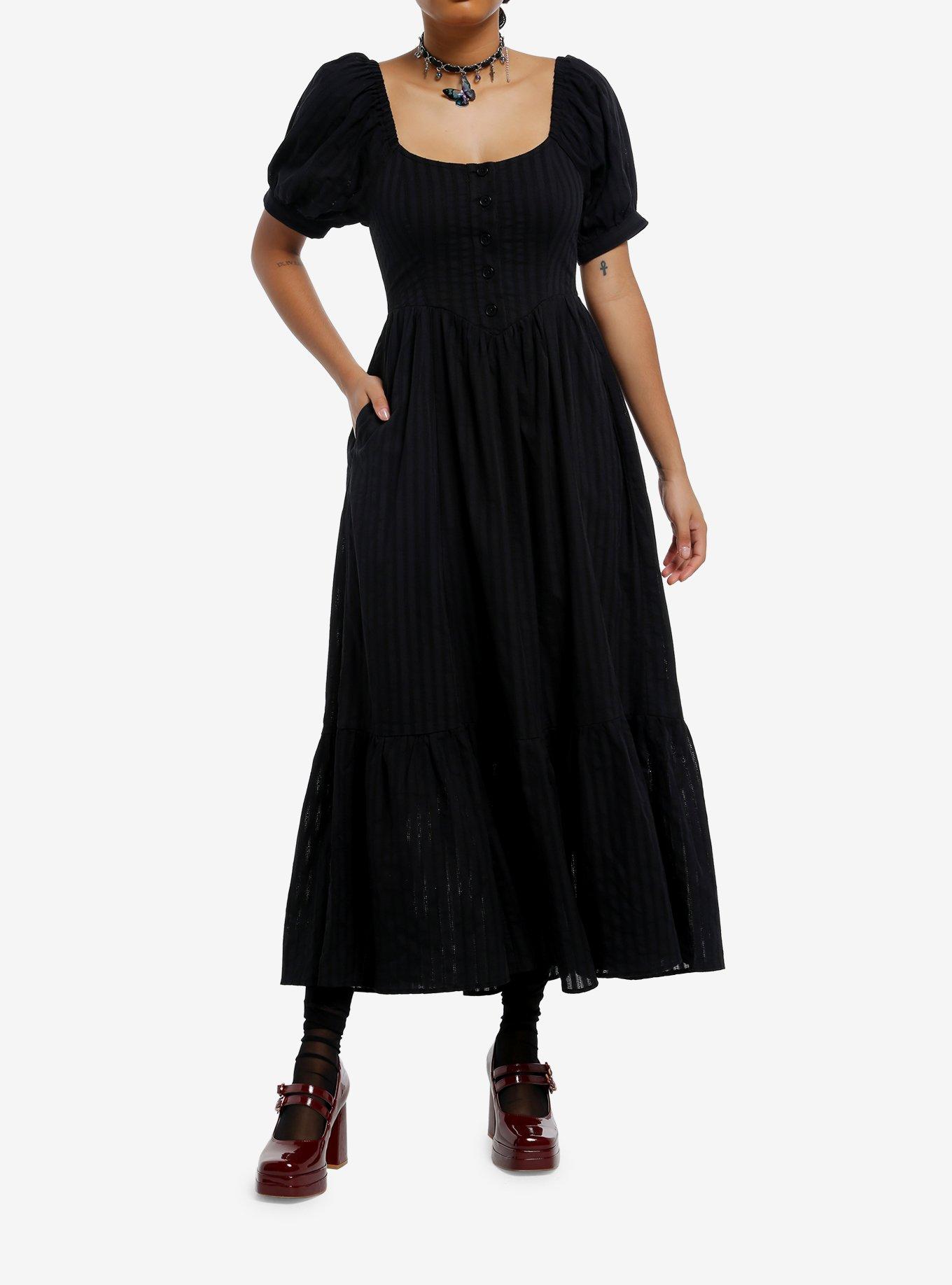 Cosmic Aura Black Puff Sleeve Midaxi Dress, , hi-res