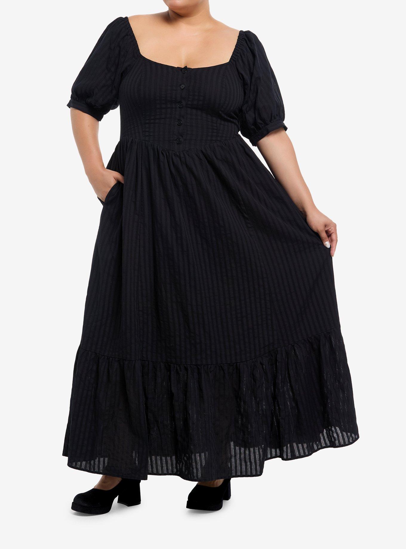 Cosmic Aura Black Puff Sleeve Midaxi Dress Plus Size, , hi-res