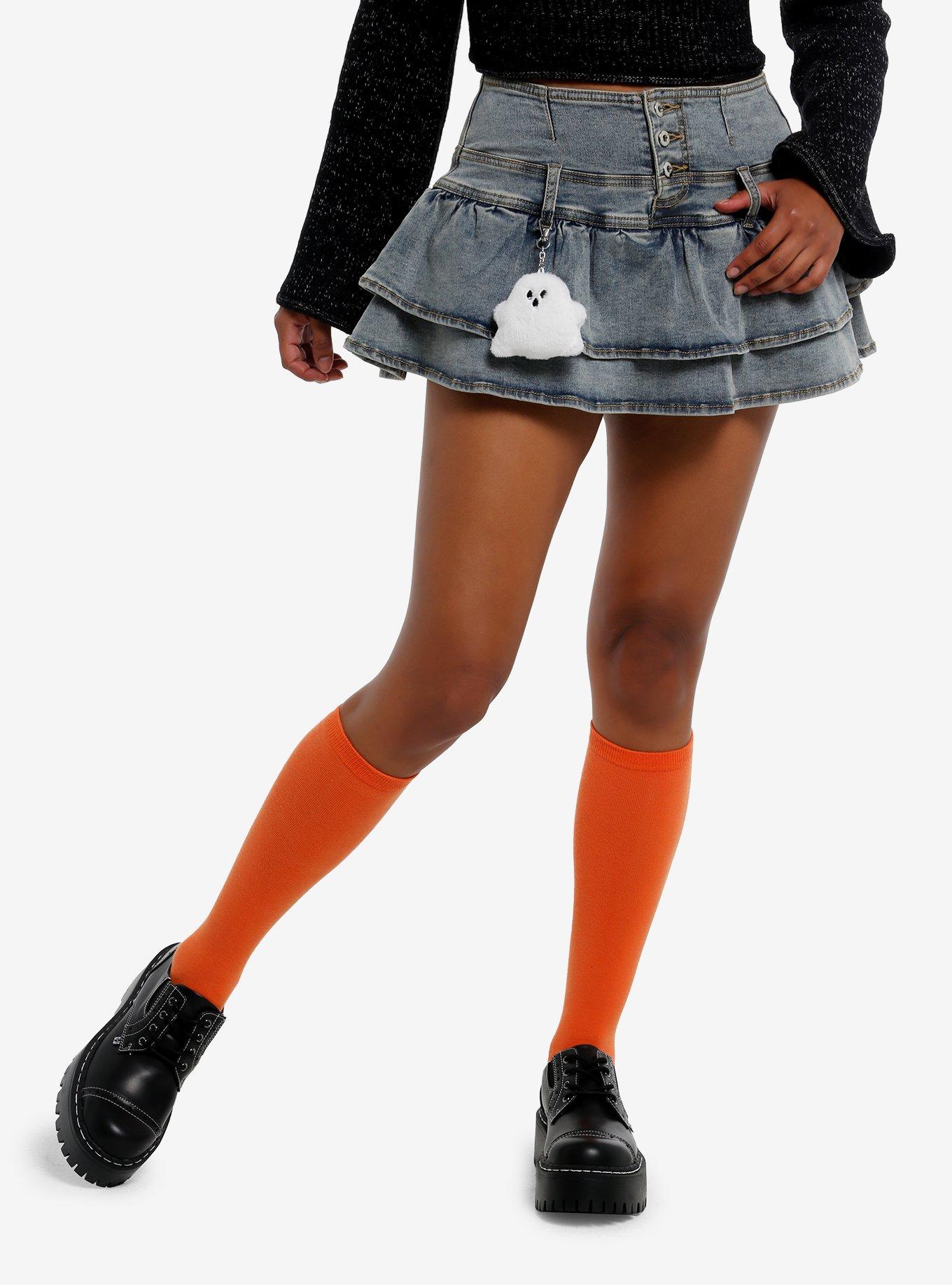 Light Indigo Ruffle Denim Mini Skort With Ghost Charm, , hi-res